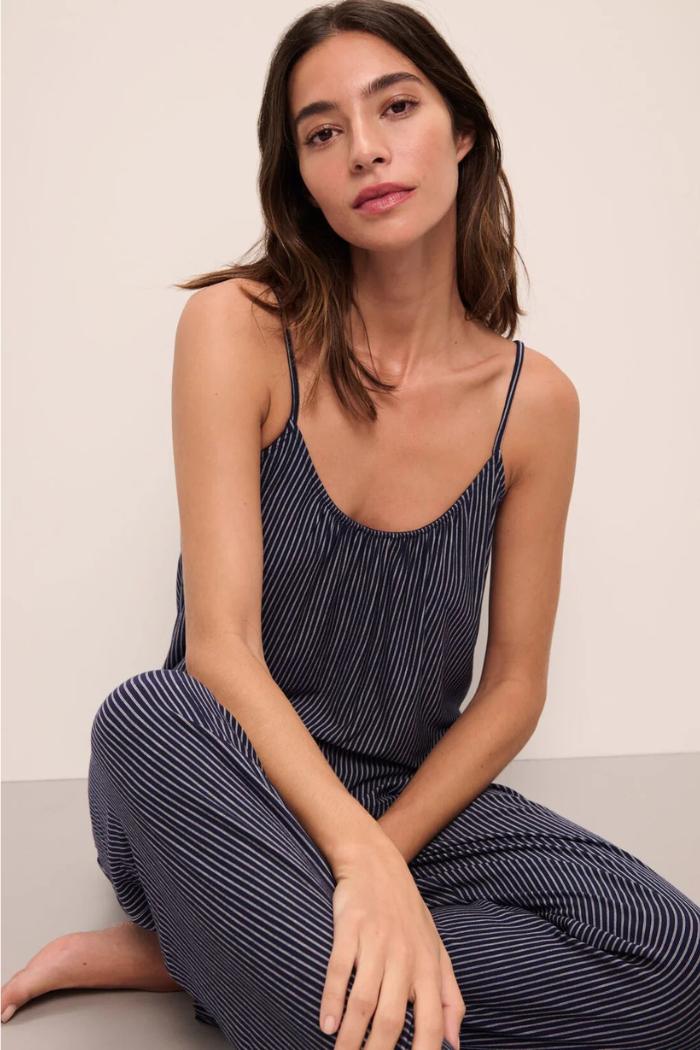 Gisele Printed TENCEL™ Modal Cami & Pant PJ Set | Duo Stripe True Navy Product Image