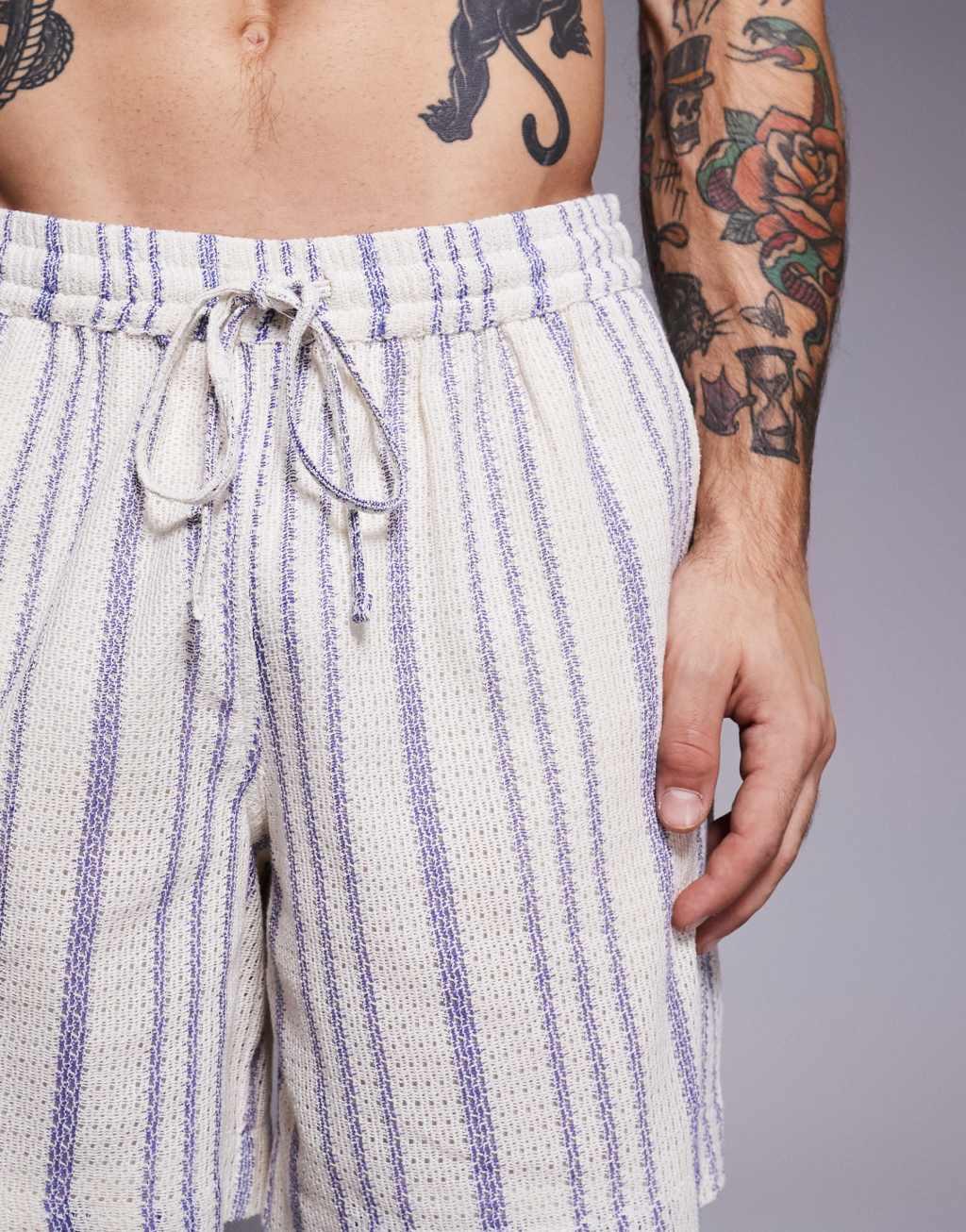 South Beach beach shorts in cream and blue stripe - part of a set Product Image