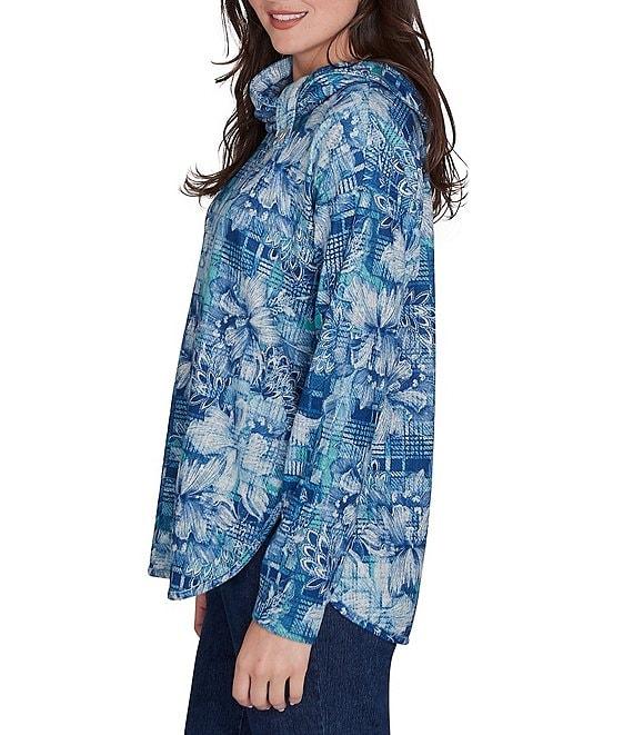 Ruby Rd. Knit Floral Plaid Cowl Neck Long Sleeve Top Product Image