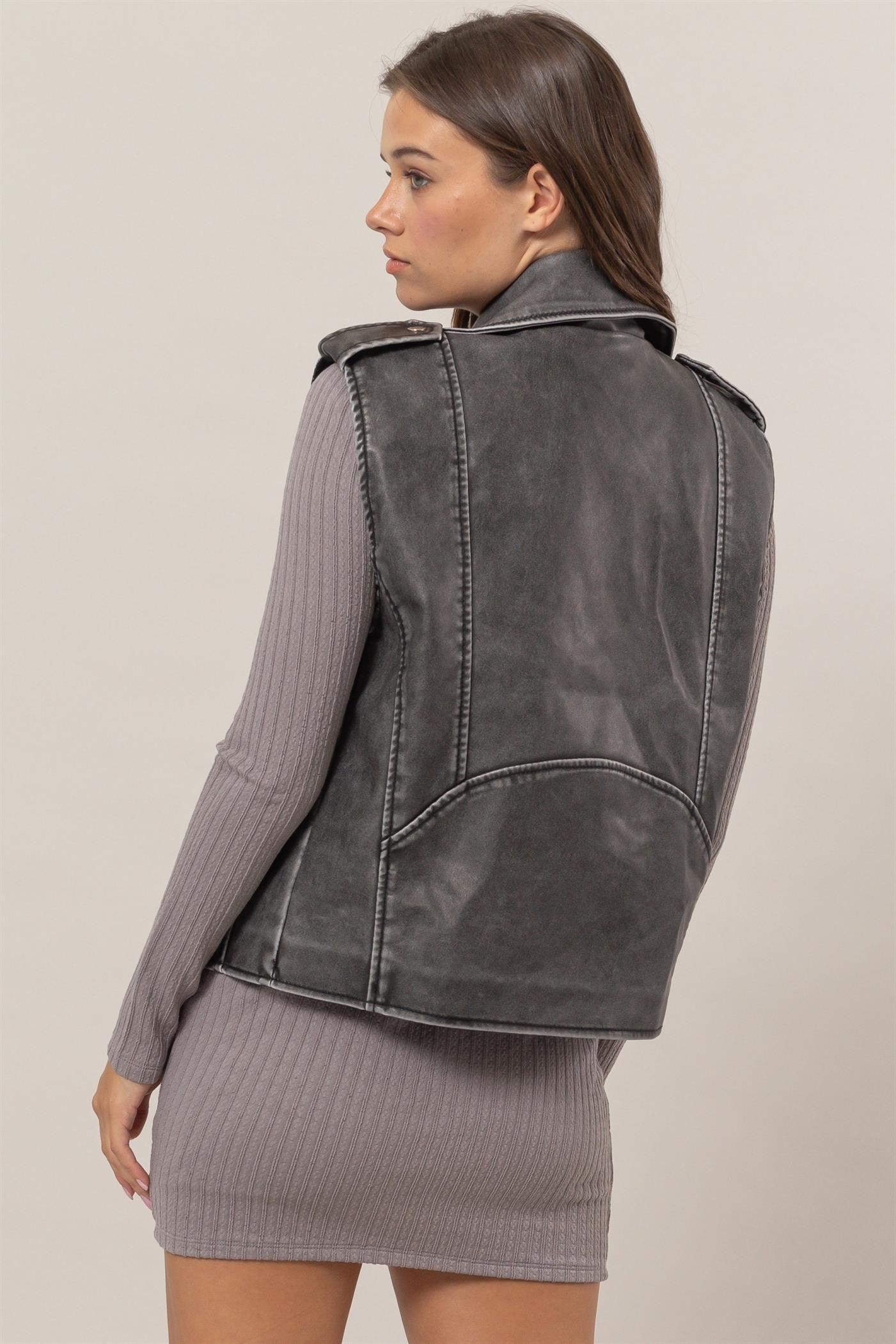 Washed Pu Moto Vest Product Image