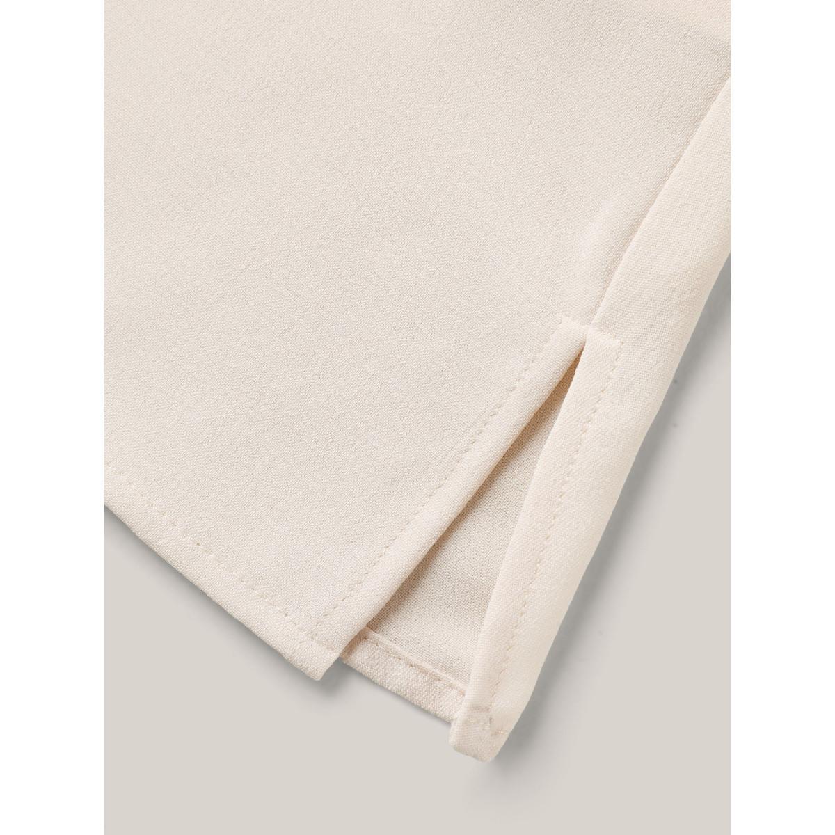 Plus Size Beige Collar Tie Color Contrast Blouse Women Office Short sleeve Ribbon-tied collar Office Blouses BloomChic 10/M Product Image