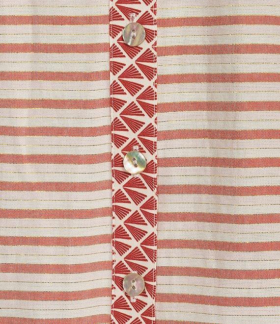 John Mark Yarn Dyed Patch Print Point Collar 3/4 Dolman Sleeve Button Front Top Product Image