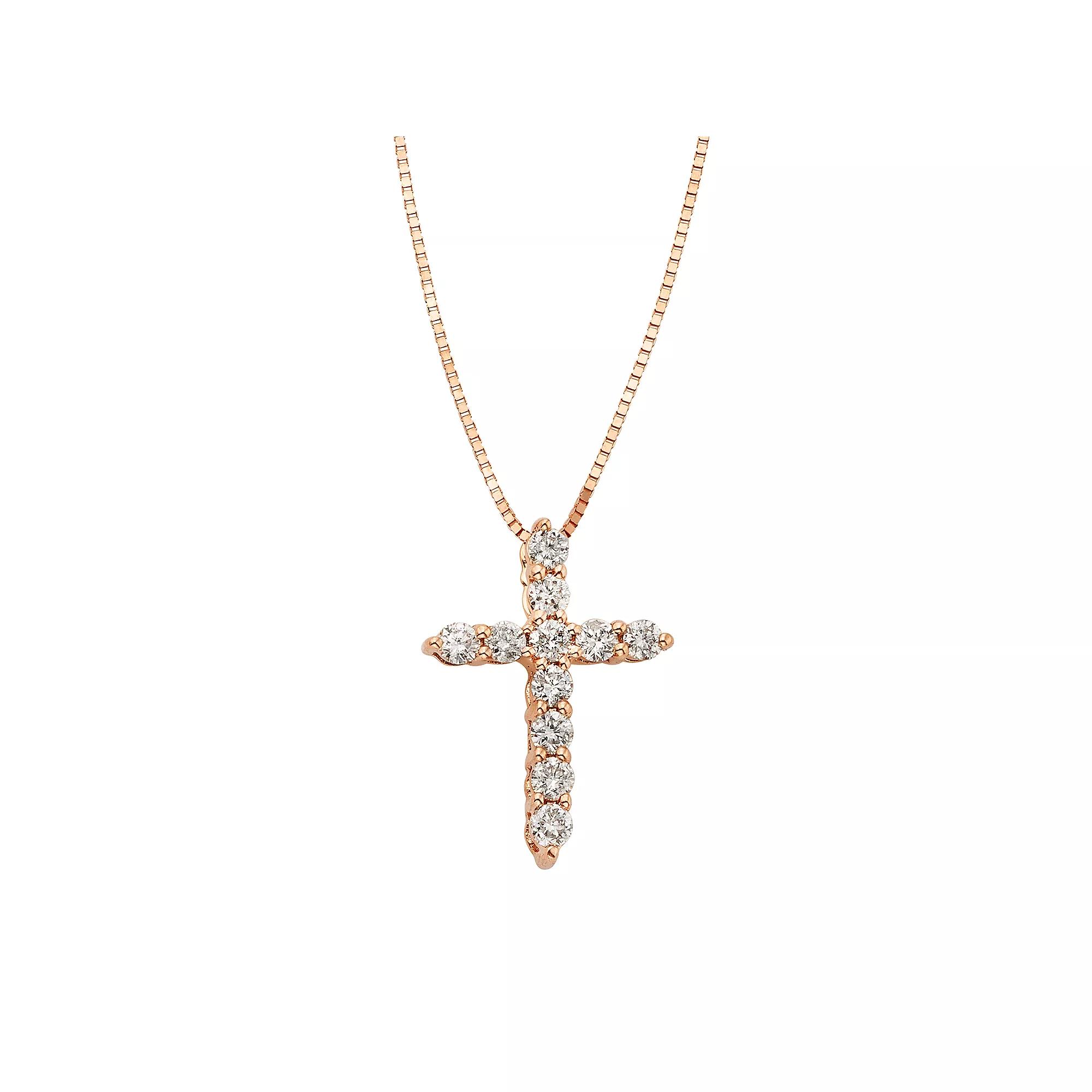 The Regal Collection 1/4 Carat T.W. IGL Certified Diamond 14k Gold Cross Pendant Necklace, Women's, Size: 18", Pink Product Image