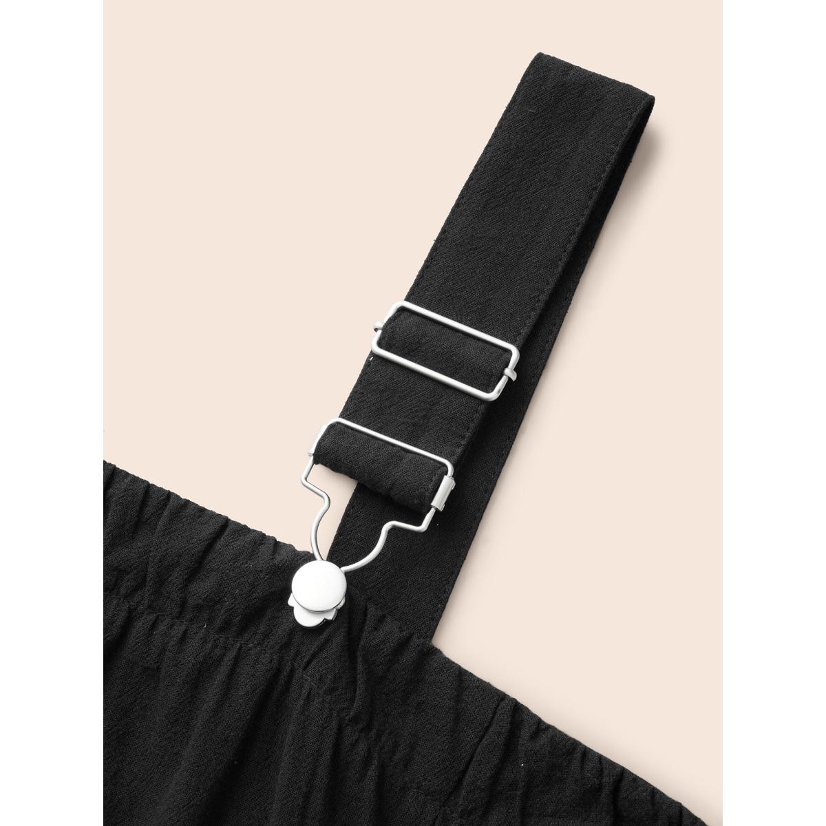 Plus Size Solid Gathered Adjustable Straps Overall Dress Black Women Casual Non Non Sleeveless Curvy BloomChic 30/6X Product Image