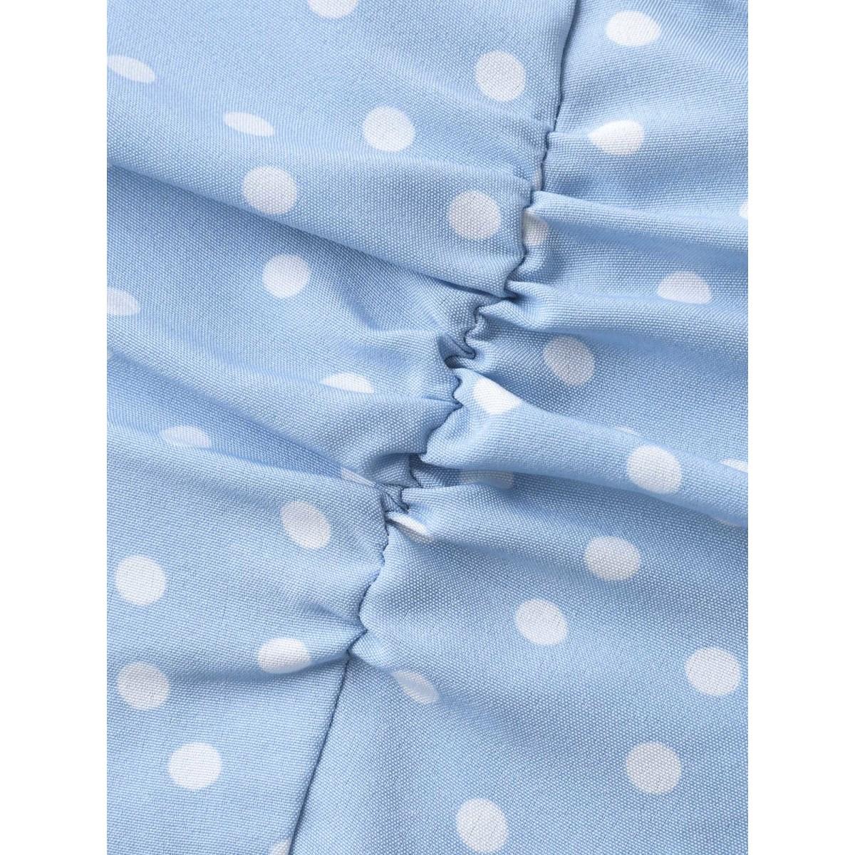 Plus Size Ruffle Trim Polka Dots Pockets Midi Dress LightBlue Women Non Short sleeve Curvy BloomChic 30/6X Product Image