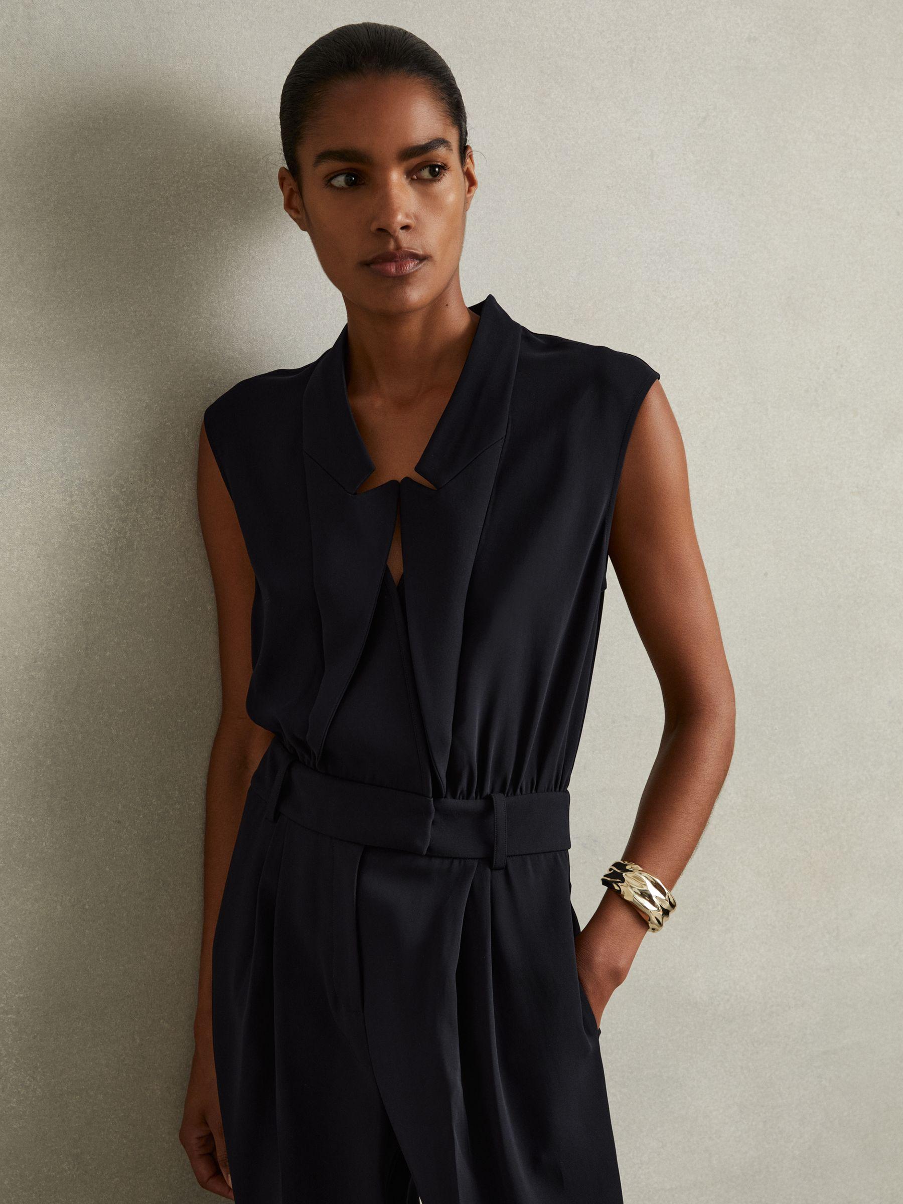 Sara Navy Tux Pleated Jumpsuit Product Image