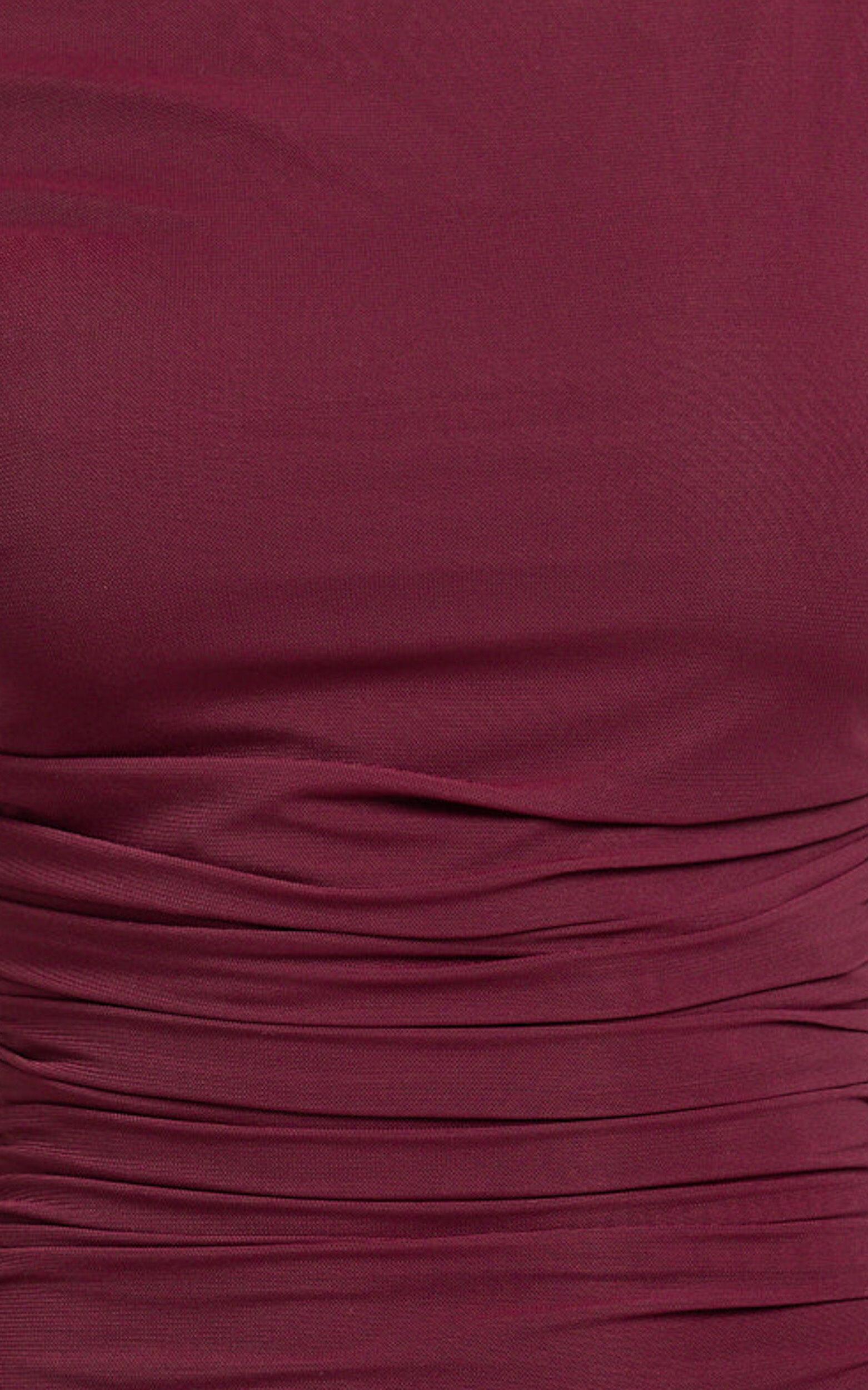 Judee Midi Dress - One Shoulder High Side Split Dress in Wine Product Image
