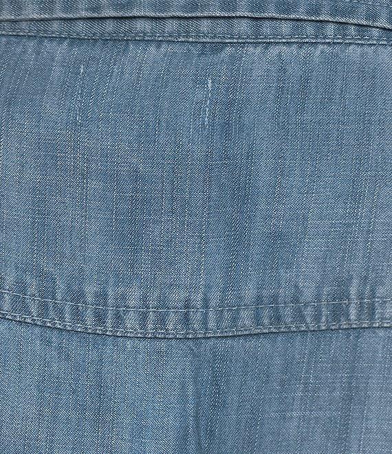 ELAN Denim Notch Collar Short Sleeve Tie-Waist Midi Shirtdress Product Image