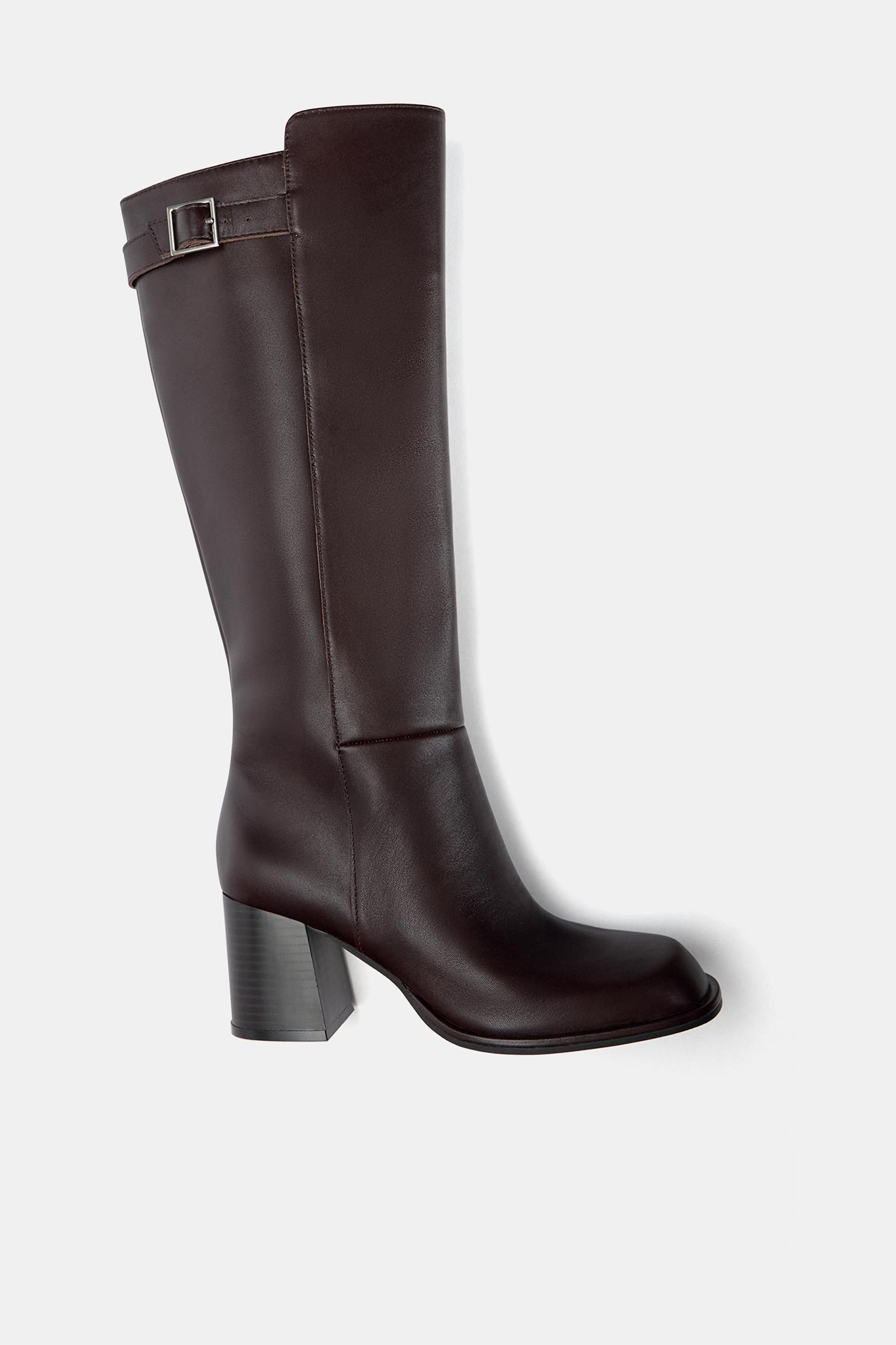 Leather high-heel knee-high boots Product Image
