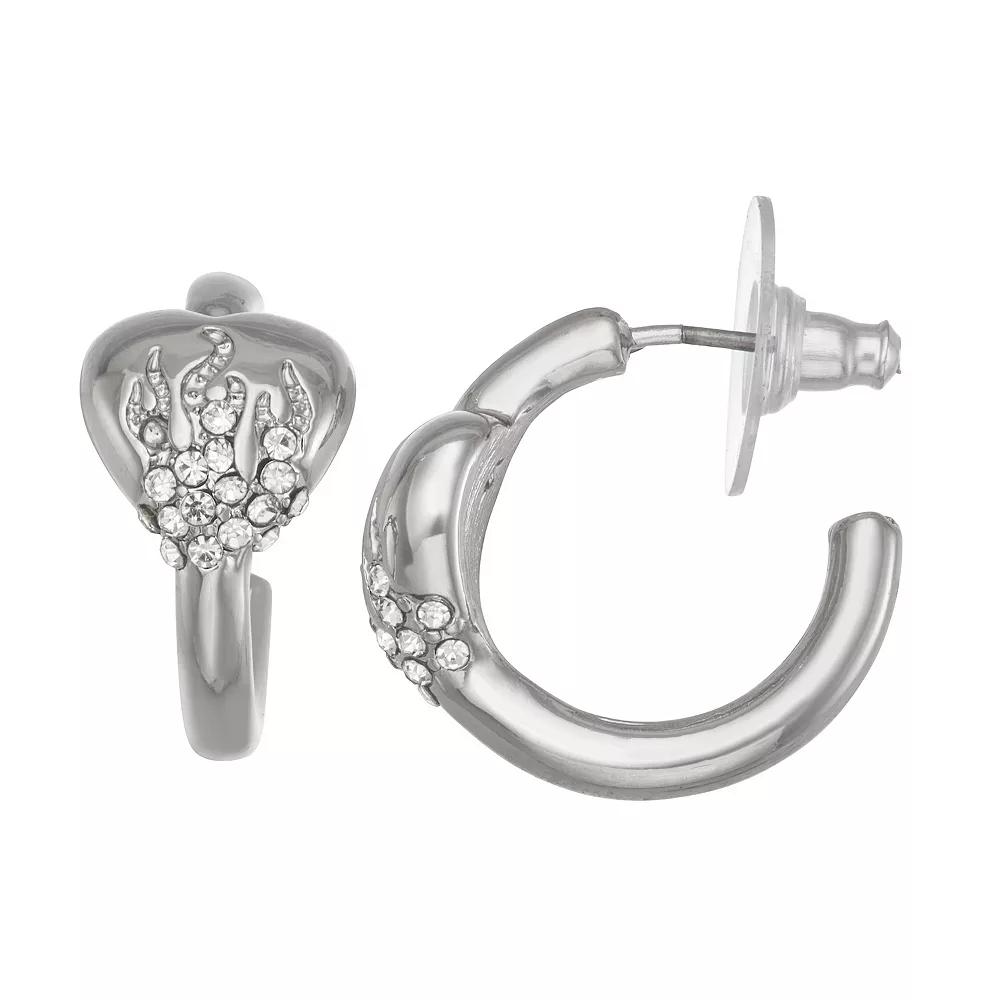 Simply Vera Vera Wang Silver Tone Crystal C Hoop Heart Earrings, Women's, Clear Product Image