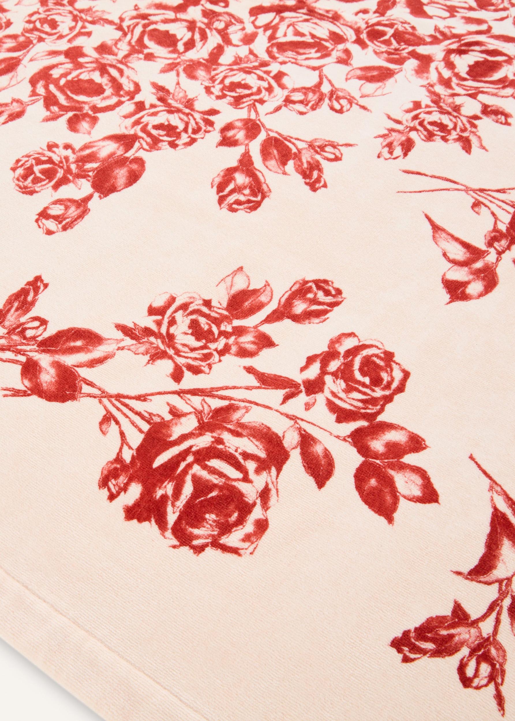 Rose-print towel in beige and red Product Image