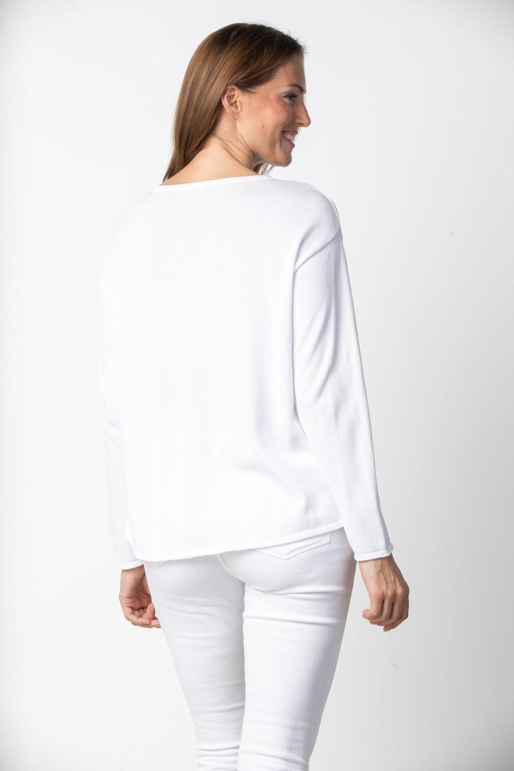 White Cotton Crew Neck Sweater Product Image