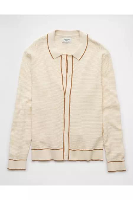 AE Long-Sleeve Tipped Waffle Sweater Polo Shirt Men's Product Image
