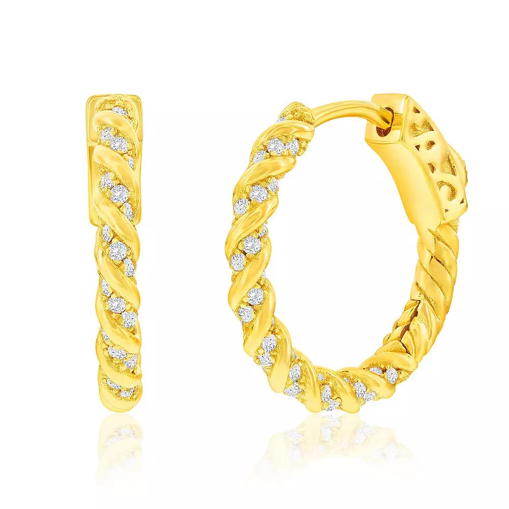 Argento Bella Sterling Silver Cubic Zirconia Twisted Rope Design Hoop Earrings, Women's, Gold Tone Product Image