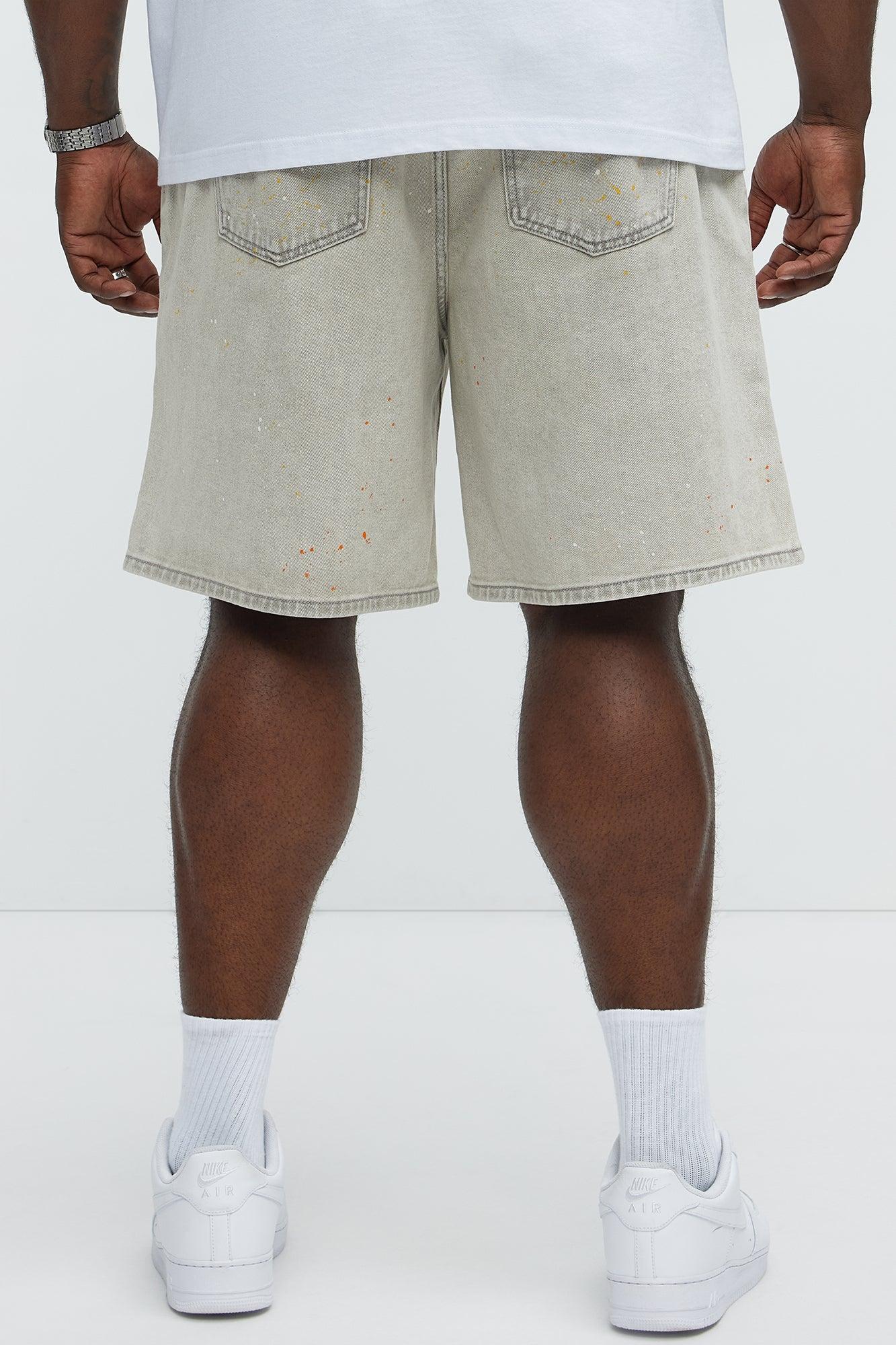 These Streets Paint Splattered Relaxed Denim Shorts - Grey Male Product Image