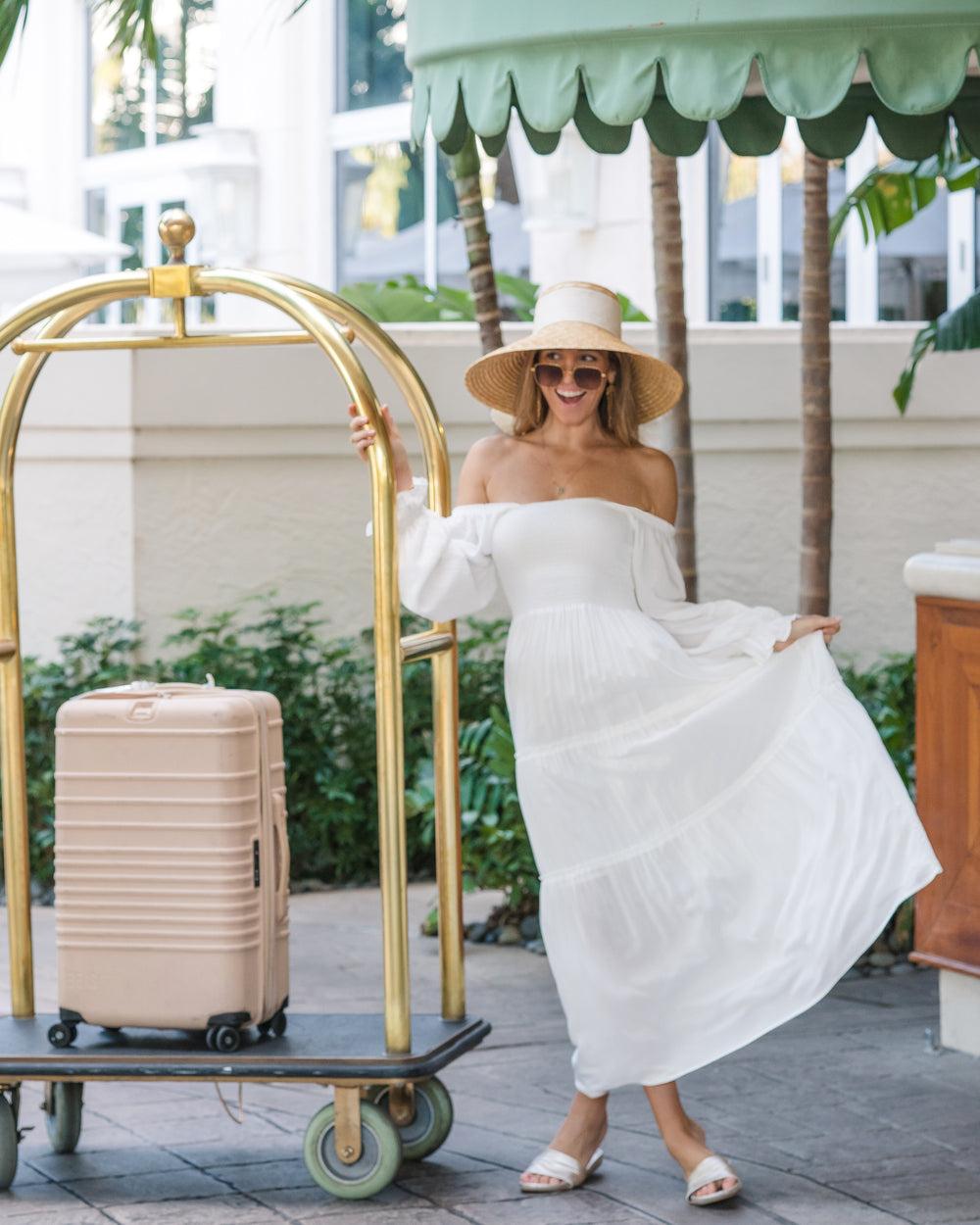 The Jetset - White Bamboo Smocked Maxi Dress Product Image