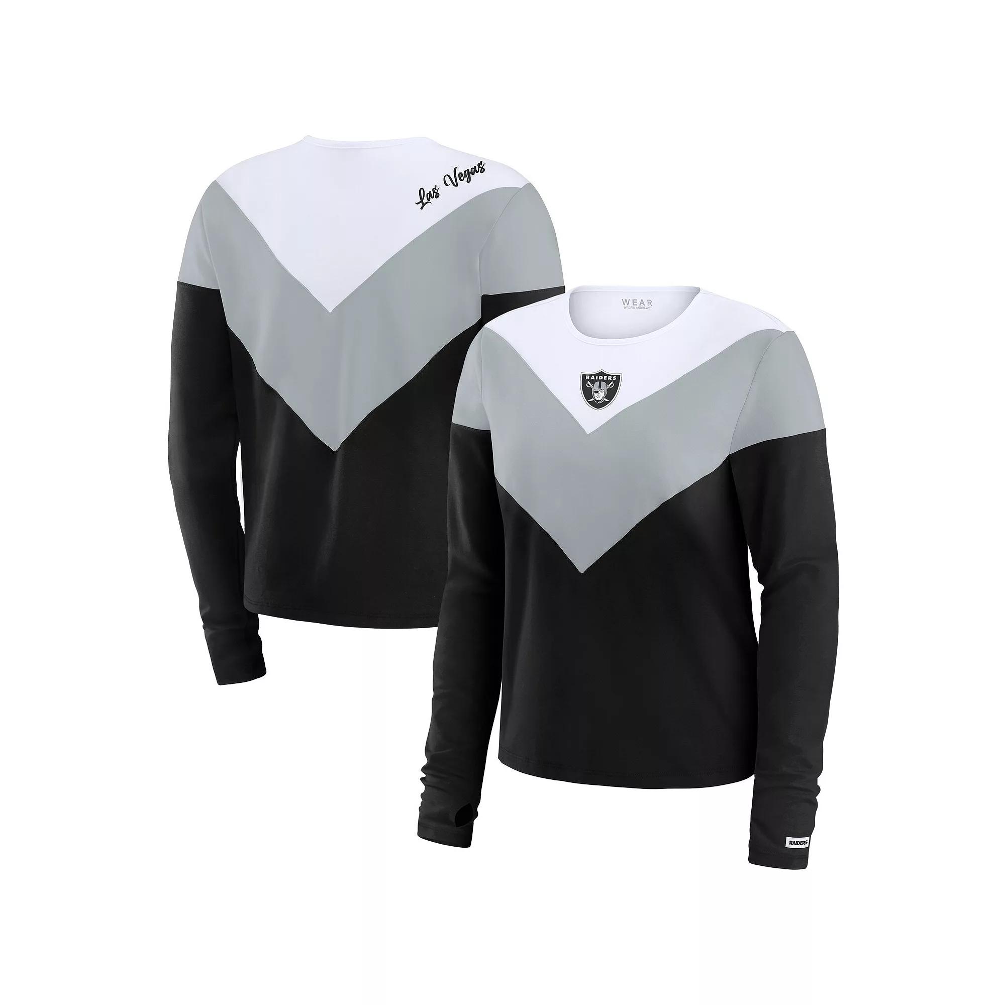 Women's WEAR by Erin Andrews Black/Silver Las Vegas Raiders Chevron Tri-Blend Long Sleeve T-Shirt, Size: Large, Lvr Black Product Image