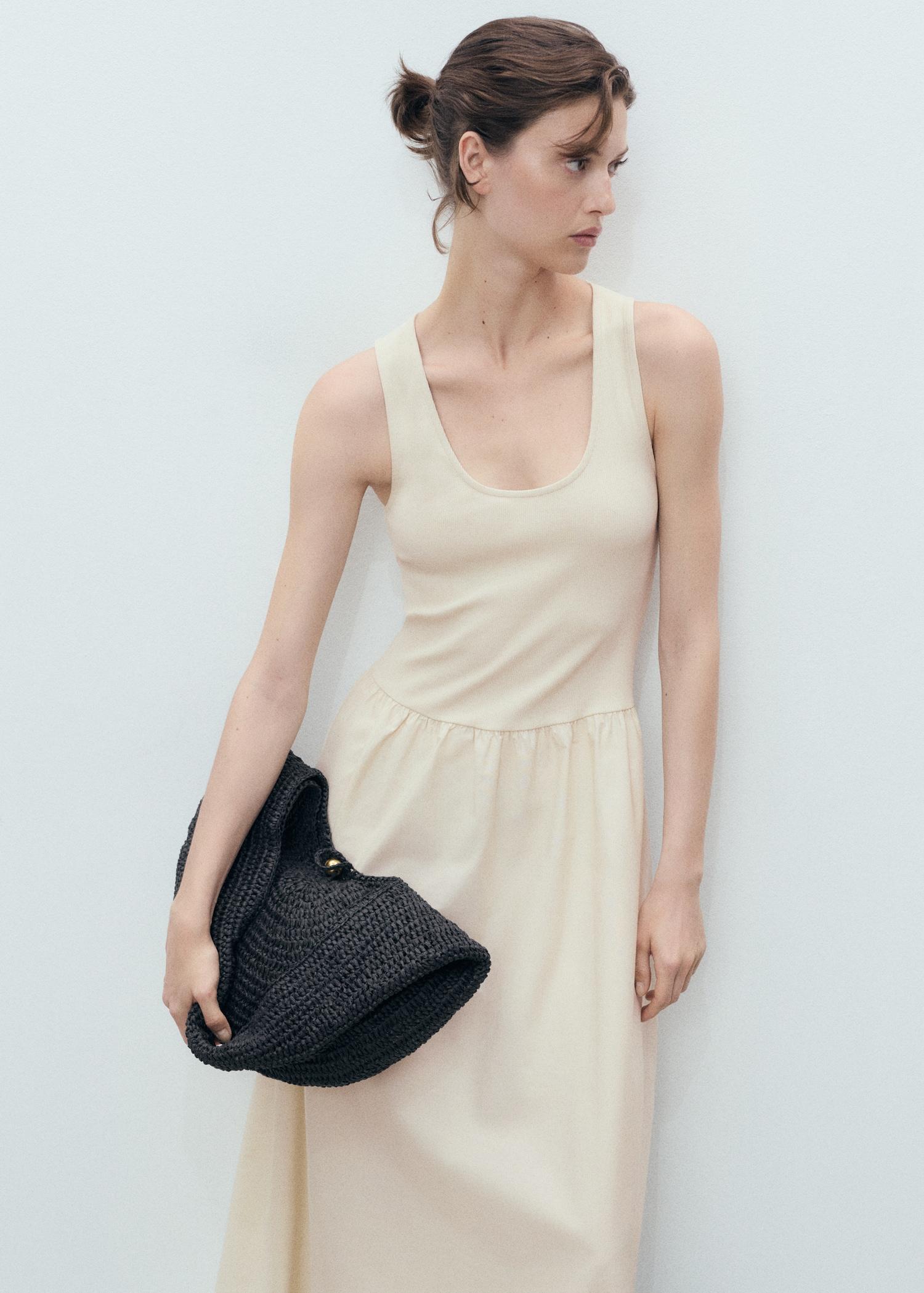 Flared dress in combined fabric - Women | MANGO USA Product Image