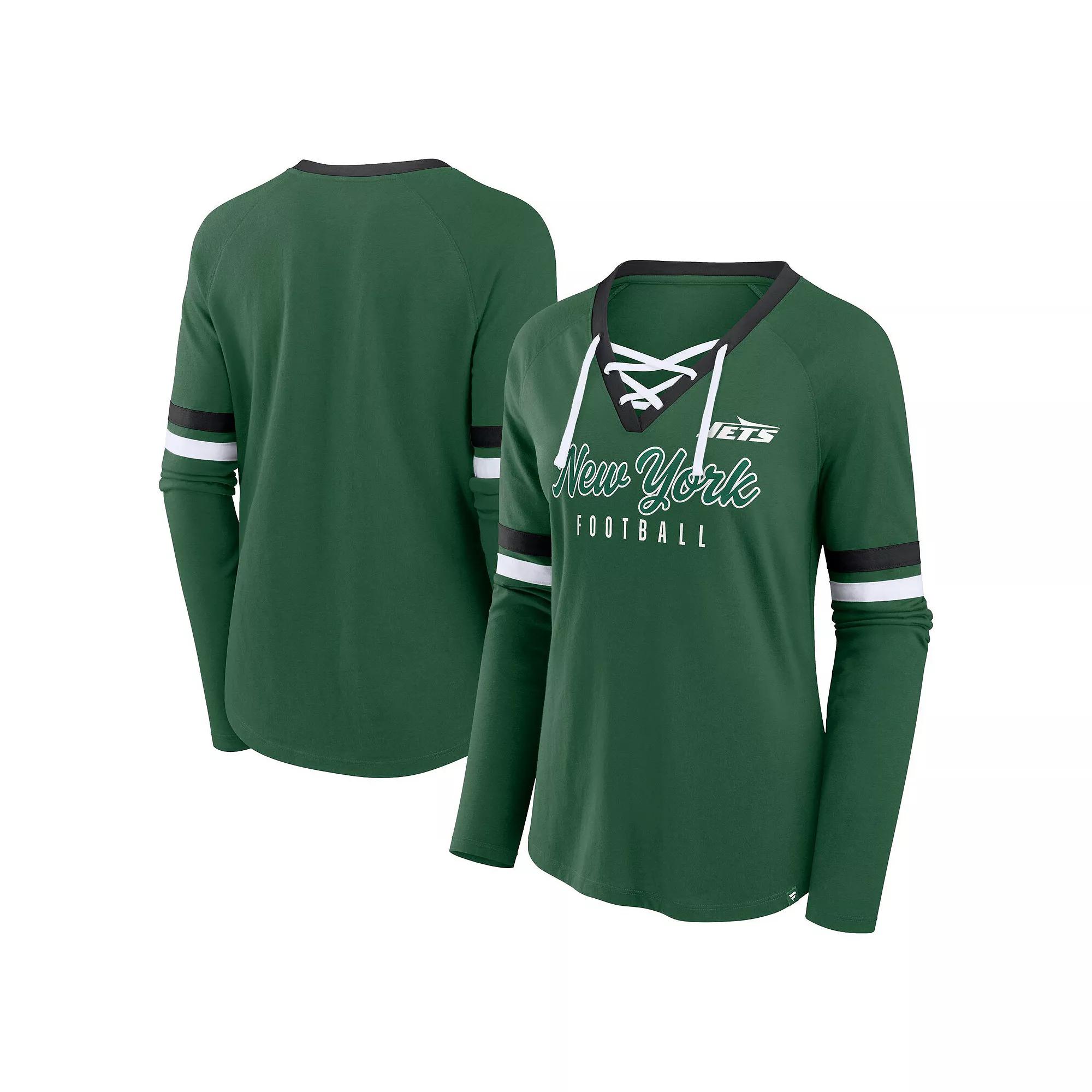 Women's Fanatics Green New York Jets Won and Done Lace-Up Long Sleeve Fashion Top, Size: 3XL Product Image