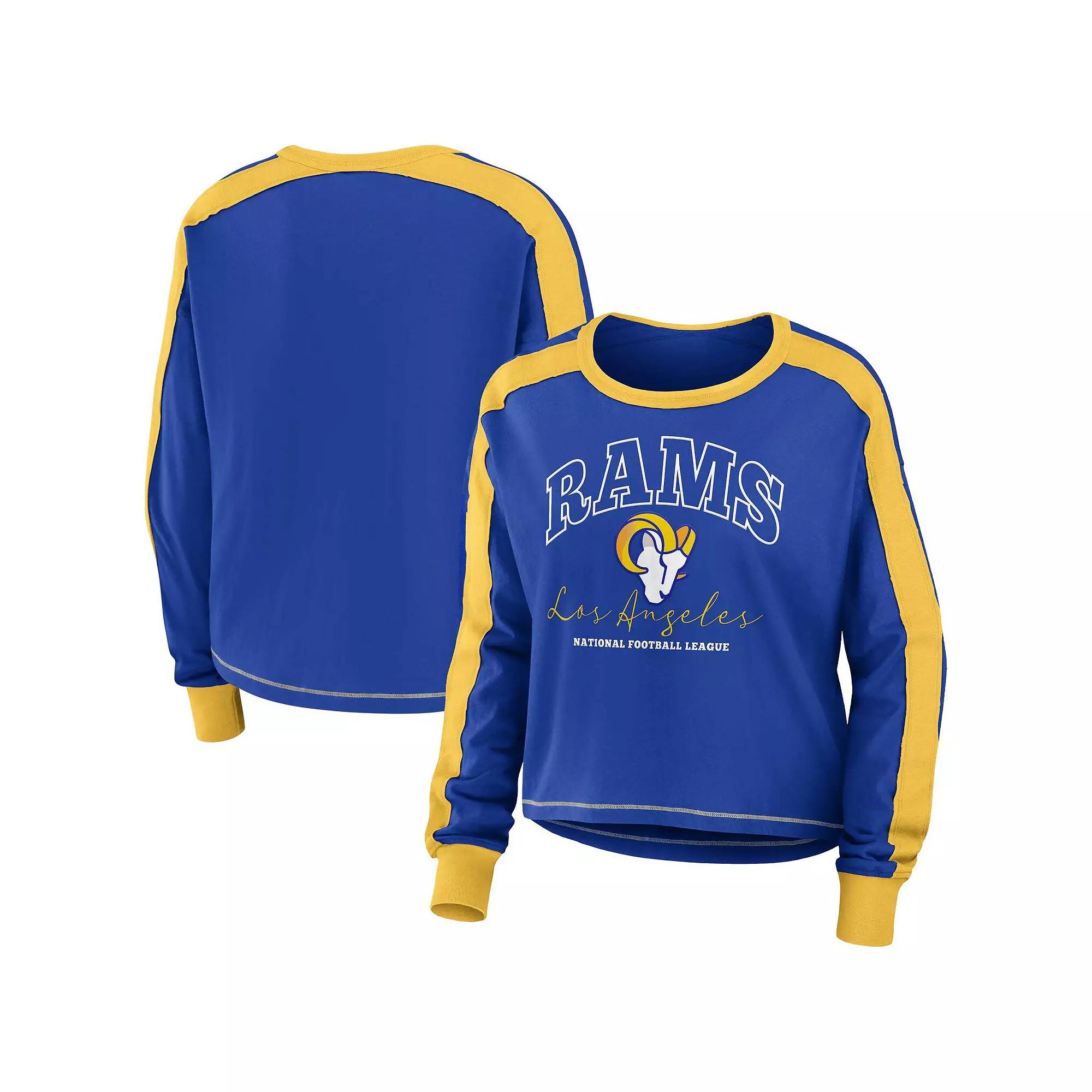 Women's WEAR by Erin Andrews Royal/Gold Los Angeles Rams Color Block Long Sleeve T-Shirt,  Product Image