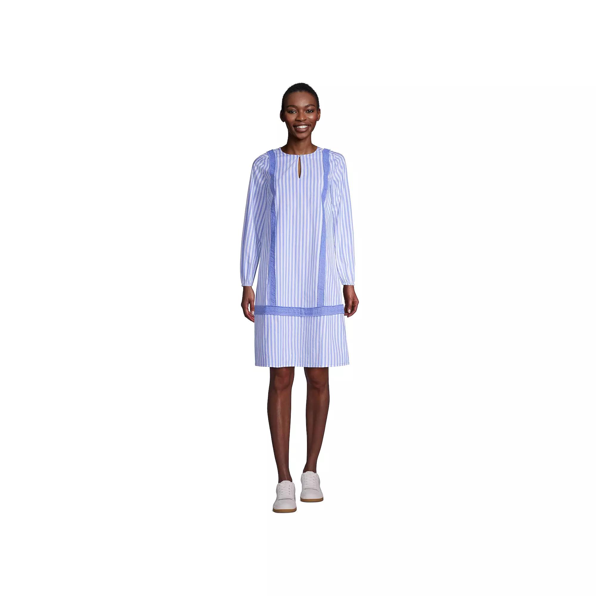 Women's Lands' End Poplin Relaxed-Fit Splitneck Dress,  Product Image