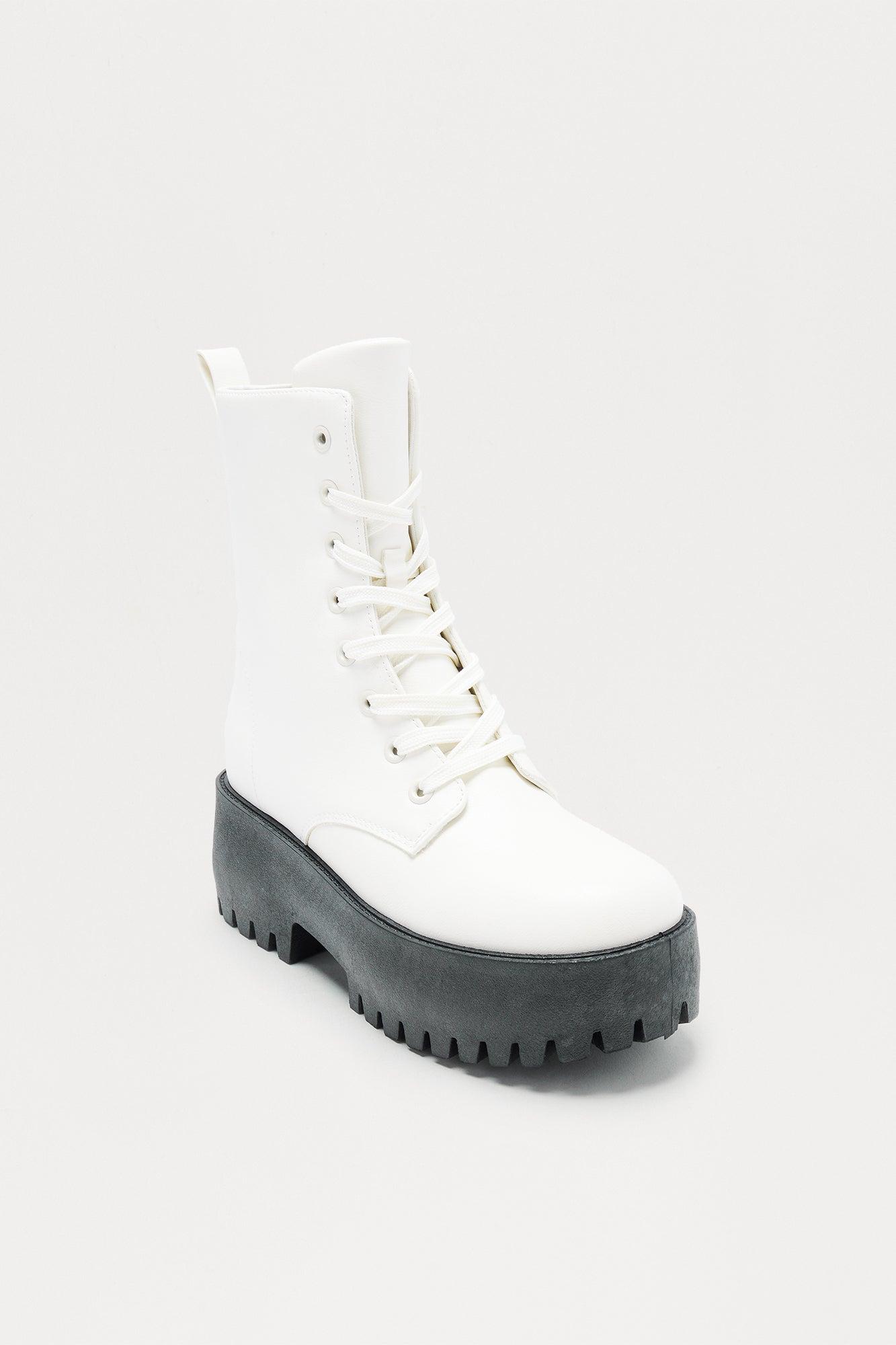 Vanni Lace Up Combat Boots - White Female Product Image