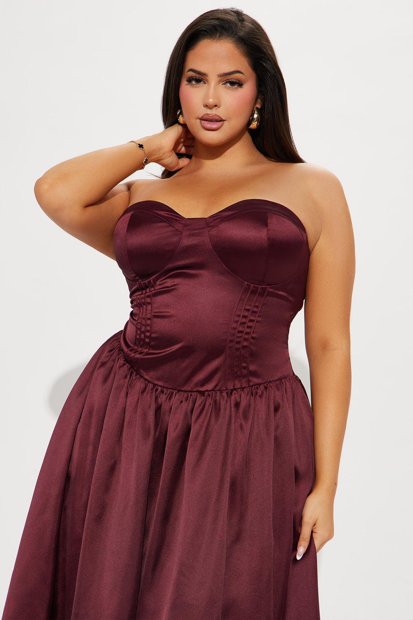 Princess Treatment Corset Satin Midi Dress - Wine Product Image