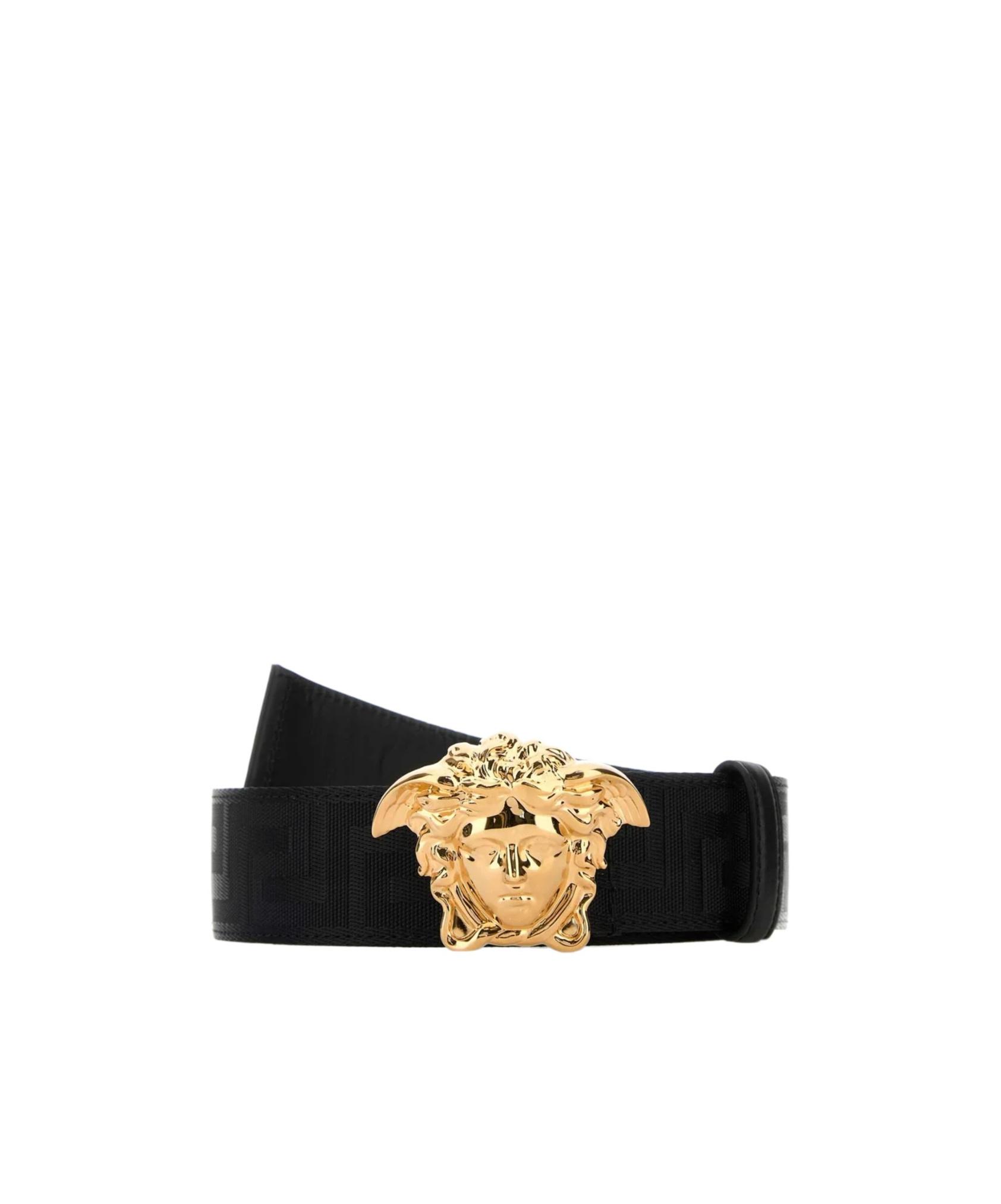 VERSACE Adjustable Fabric Medusa Belt With Gold-tone Buckle In Black Product Image