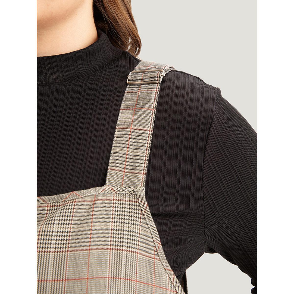 Plus Size Plaid Zipper Fly Pocket Cami Dress Black Women Elegant Adjustable Straps Spaghetti Strap Sleeveless Curvy Knee Dress BloomChic 18-20/2X Product Image