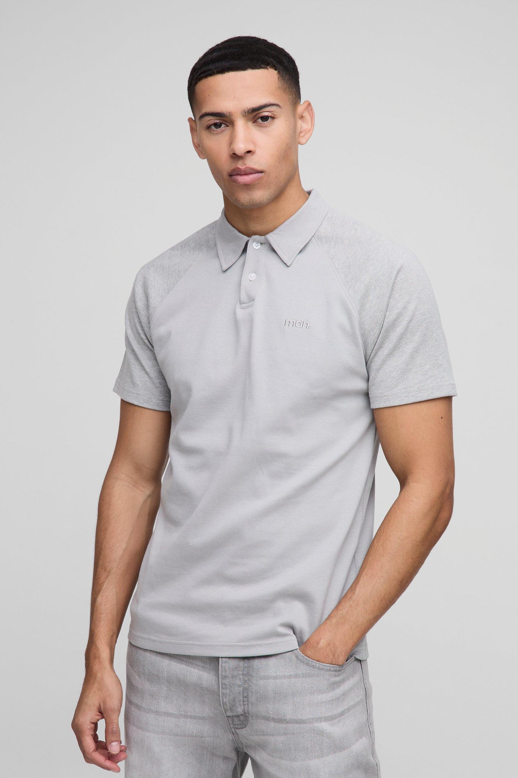 Slim Fit Man Raglan Interlock Polo | boohooMAN USA Product Image