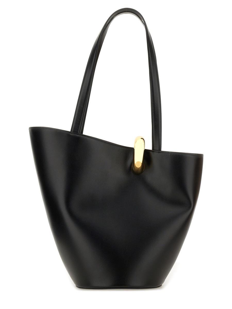 JACQUEMUS The Medium Bambola Asymmetric Leather Bucket Bag In Black 990 Product Image