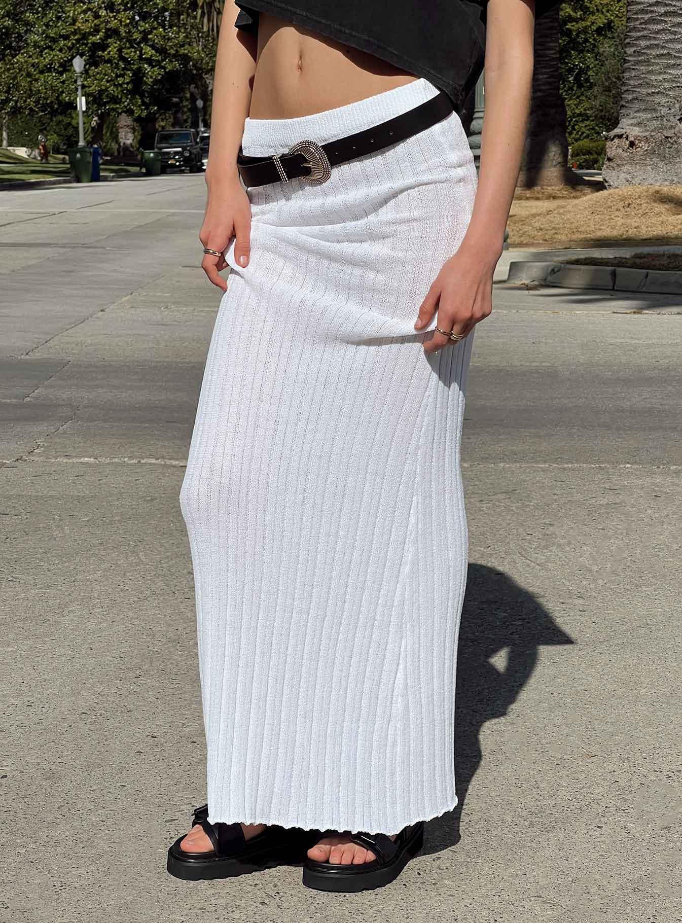 Belle Knit Maxi Skirt White Product Image