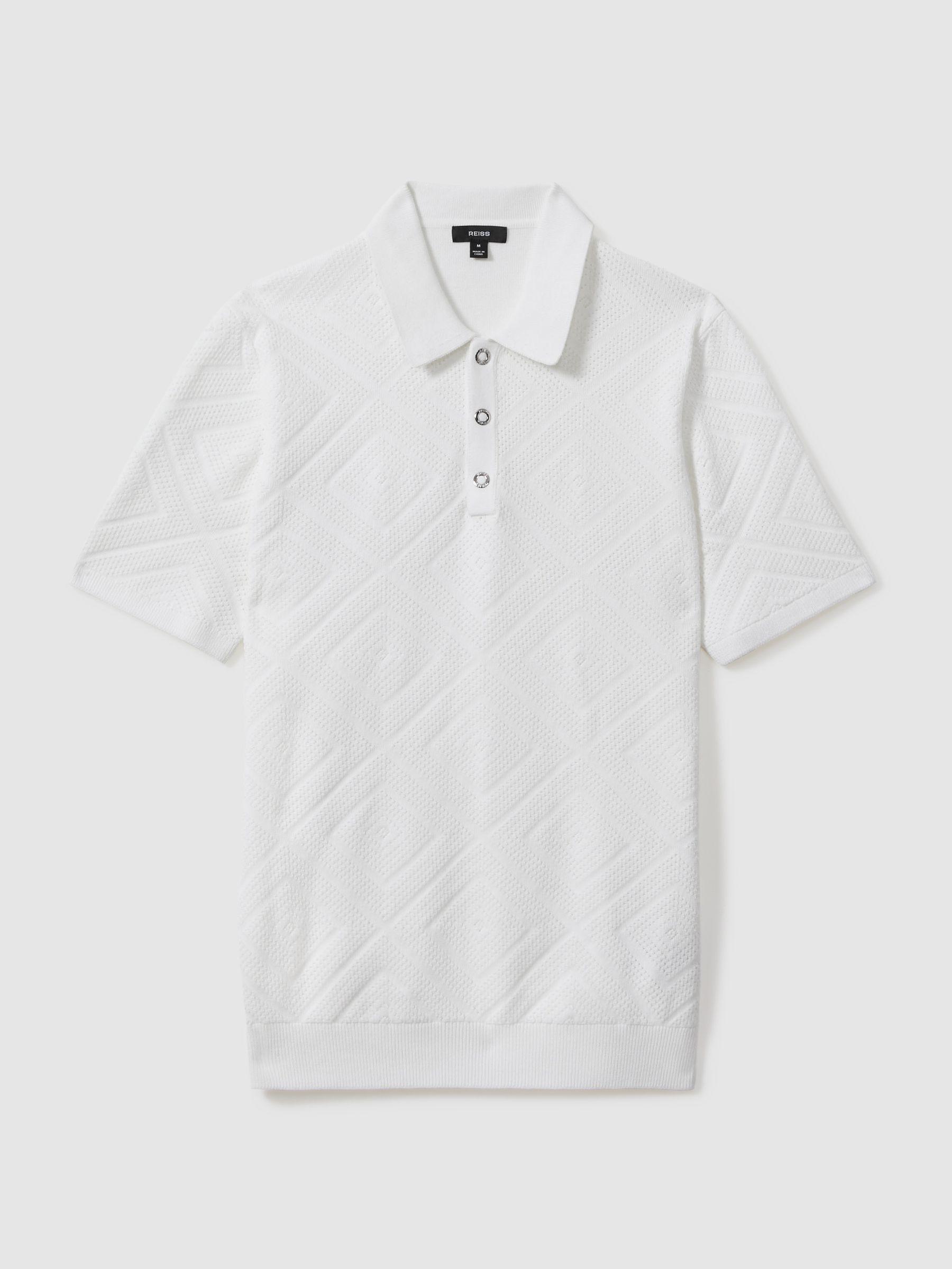 Cotton Textured Press-Stud Polo Shirt in Optic White Product Image