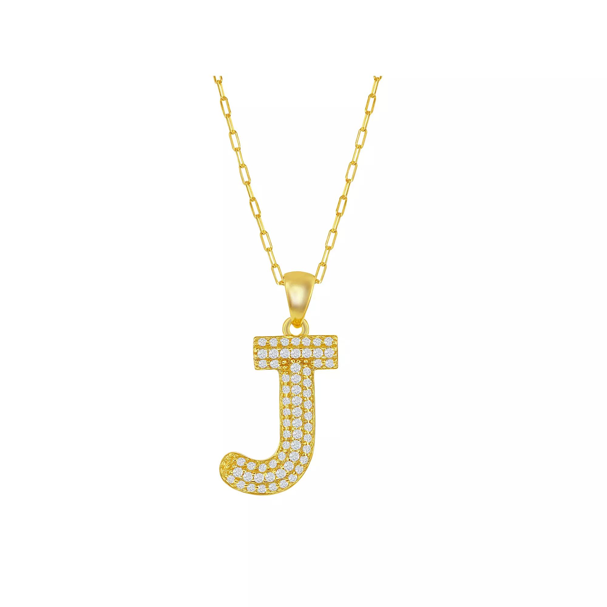 Sterling Silver Cubic Zirconia Block Initial Necklace, Women's, Size: 16-18" ADJ, H Product Image