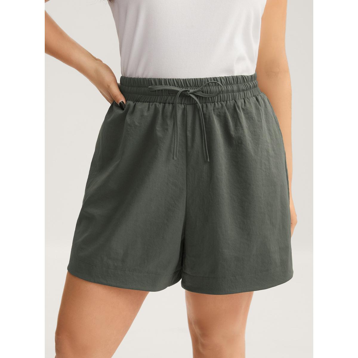 Plus Size Waist-Tie Solid Wide-Leg Shorts Women ArmyGreen Leisure Drawstring Wide Leg Casual Shorts BloomChic 18-20/2X Product Image