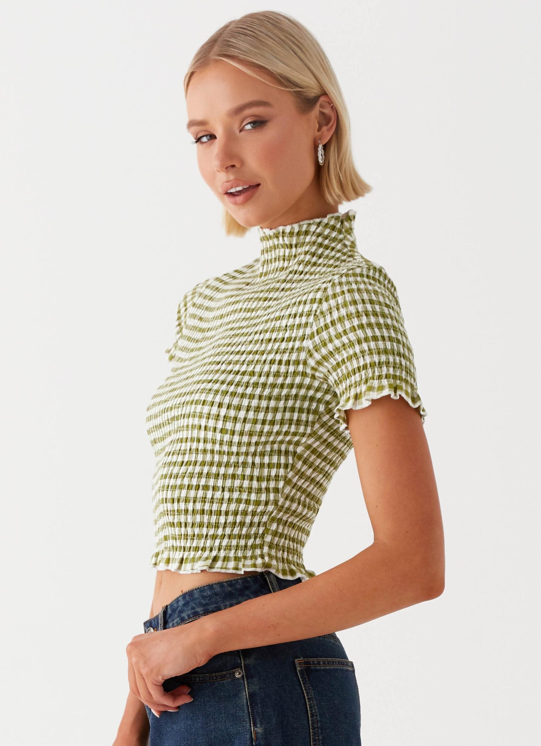 Cleo Tee - Khaki Gingham Product Image
