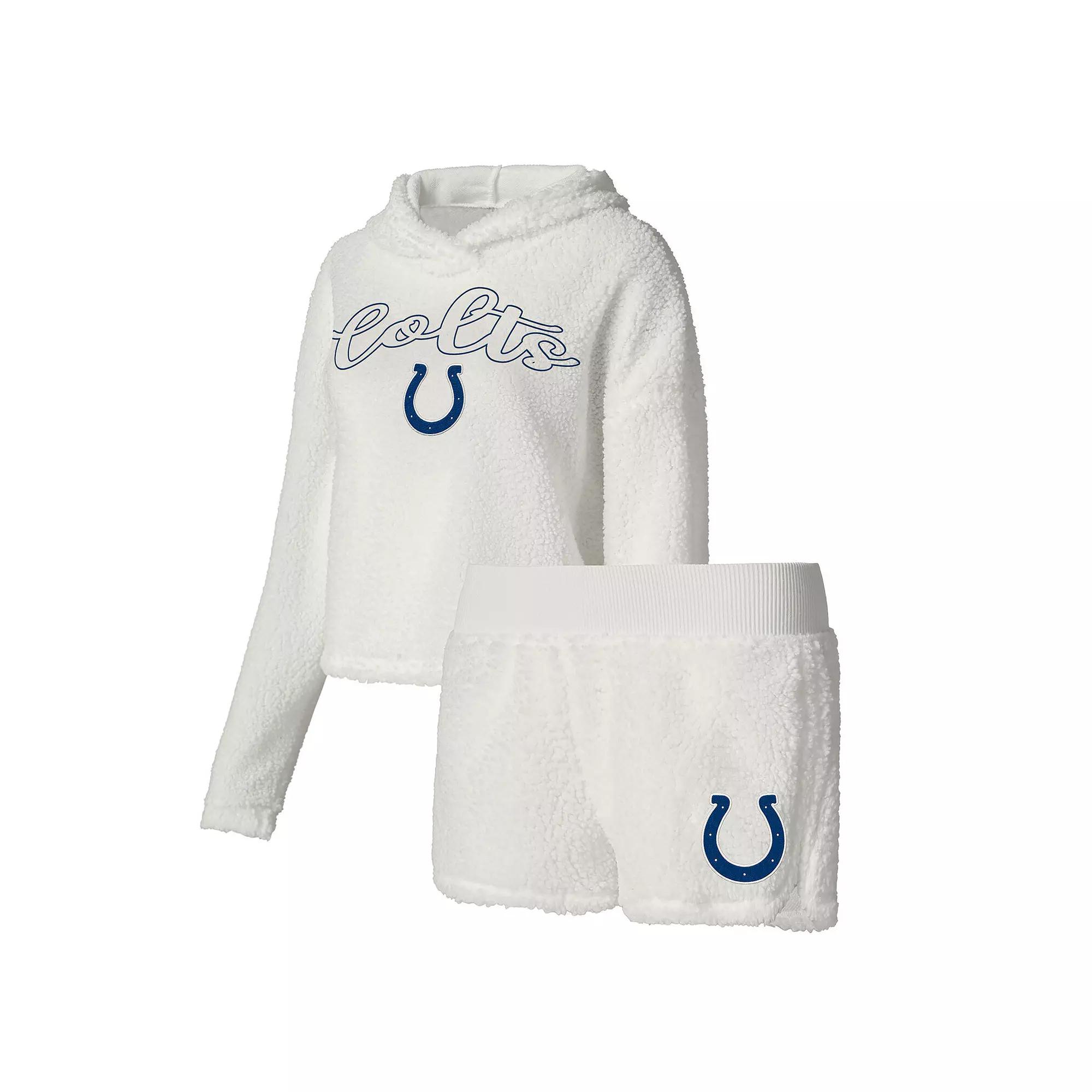 Women's Concepts Sport White Indianapolis Colts Fluffy Pullover Sweatshirt & Shorts Sleep Set,  Product Image