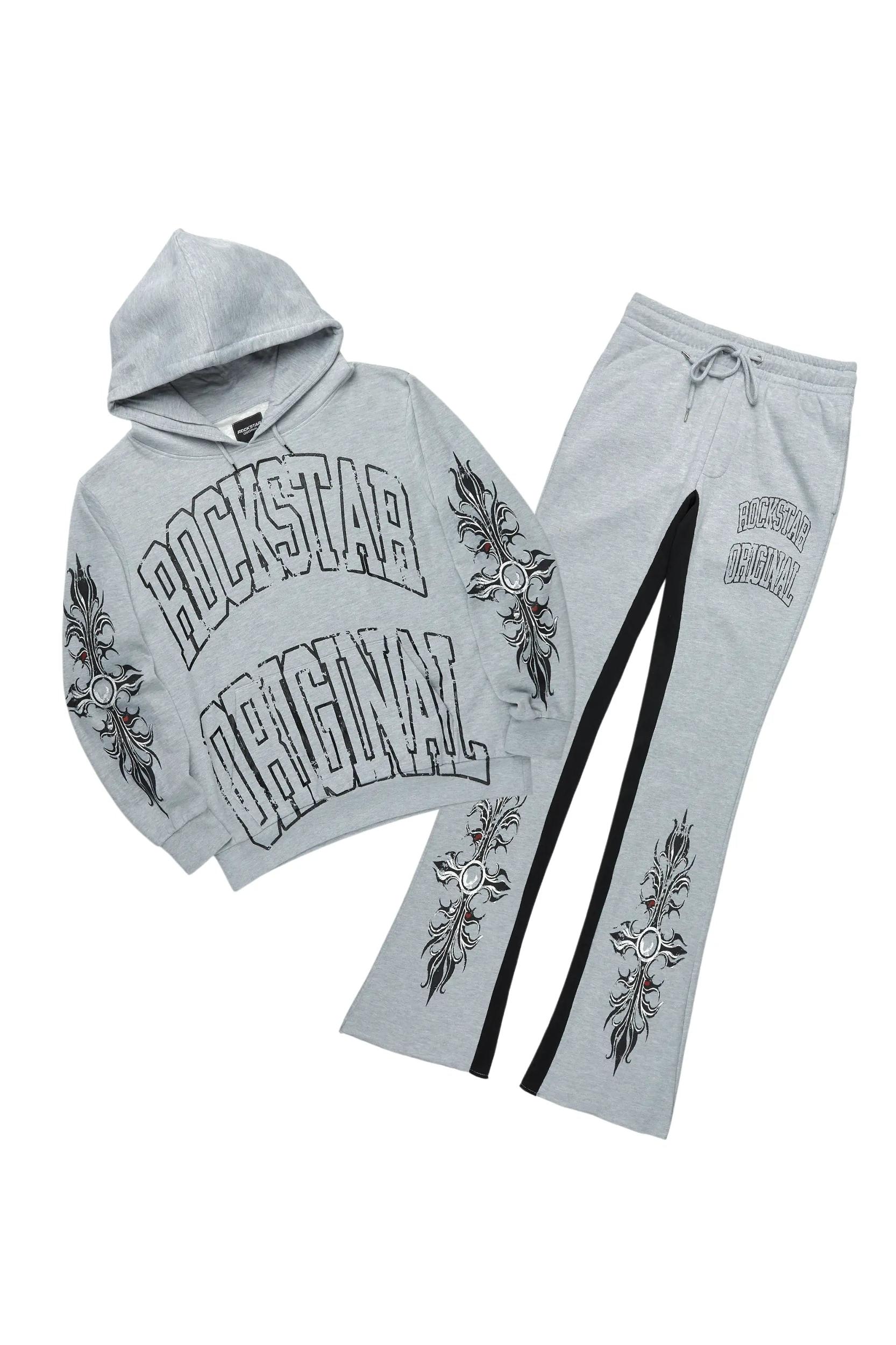 Akio Heather Grey Hoodie/Baggy Track Pant Set Male Product Image