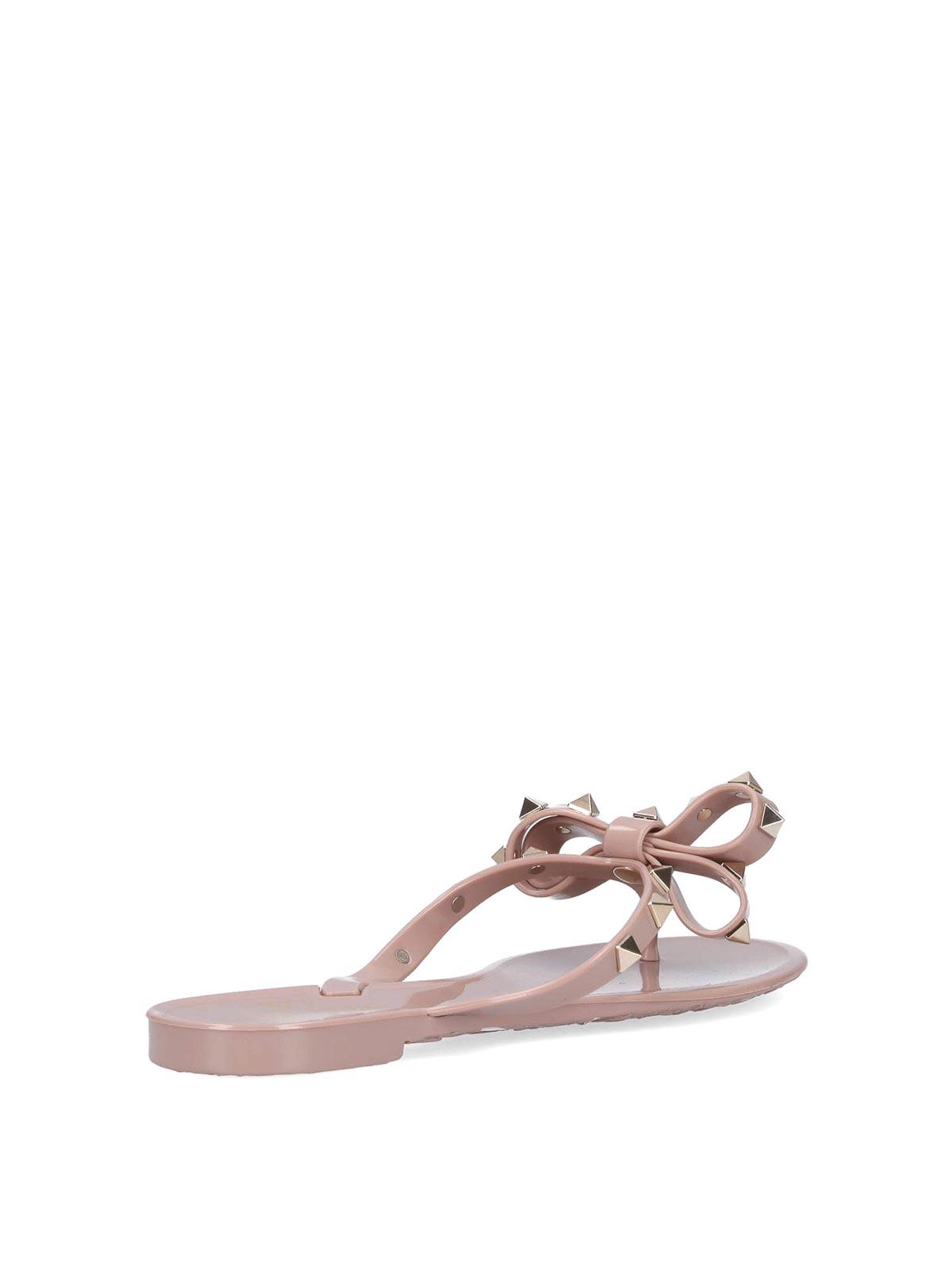 VALENTINO GARAVANI Women Rockstud Rubber Flip Flops In Beige Product Image