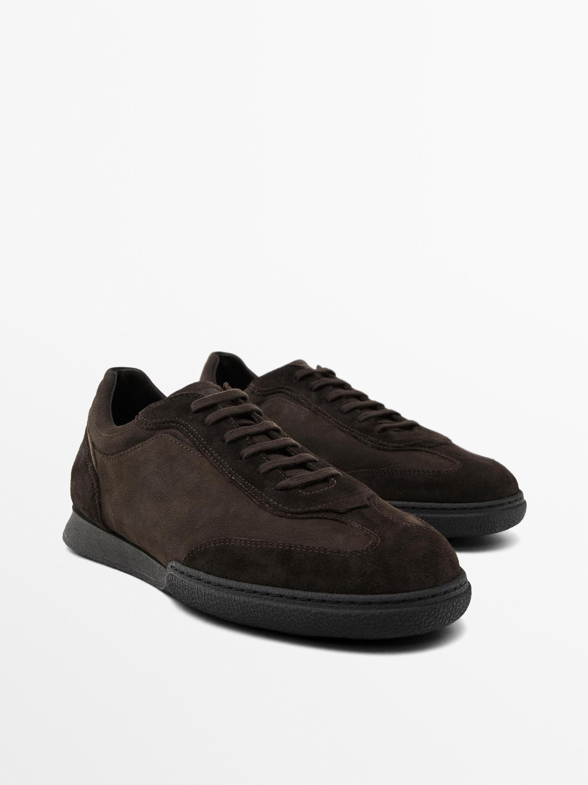 Split leather trainers with contrast soles Product Image