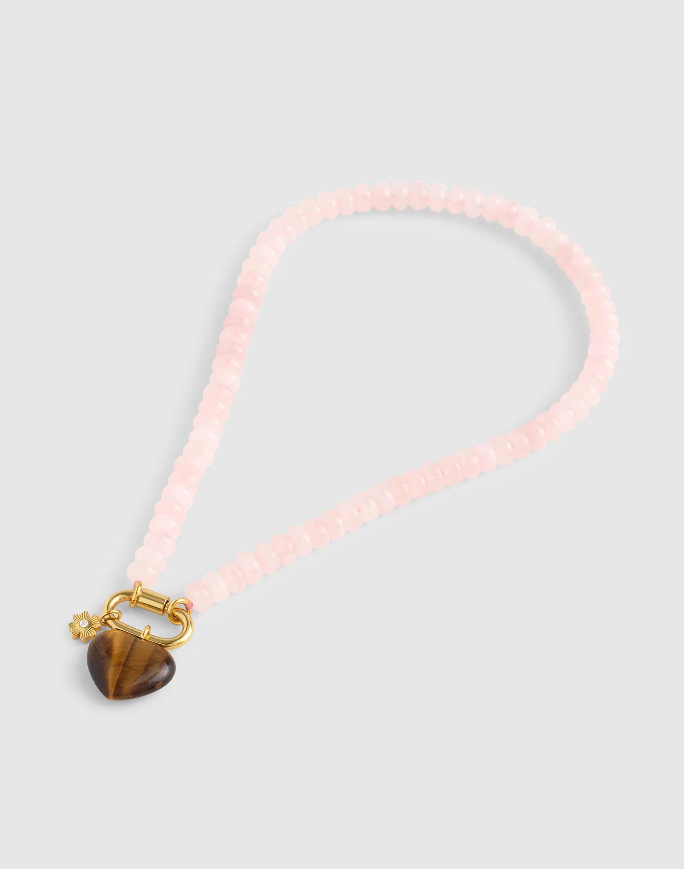 Semiprecious Beaded Heart Charm Necklace Product Image