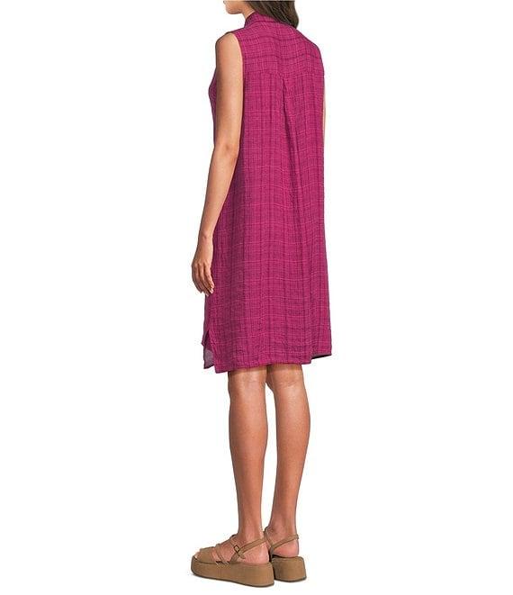 Eileen Fisher Puckered Organic Linen Point Collar Sleeveless Shirt Dress Product Image