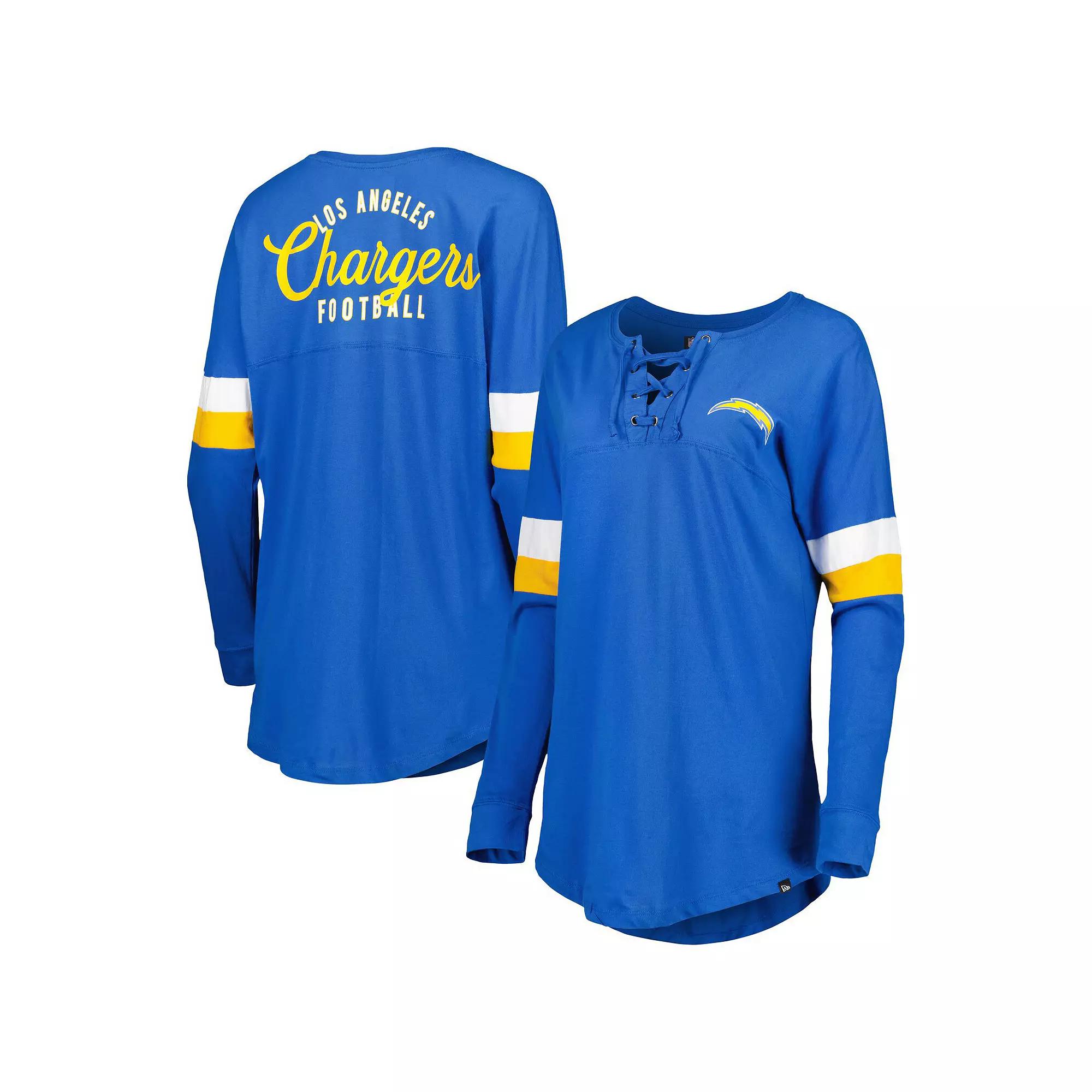 Women's New Era Powder Blue Los Angeles Chargers Athletic Varsity Lightweight Lace-Up Long Sleeve T-Shirt,  Product Image