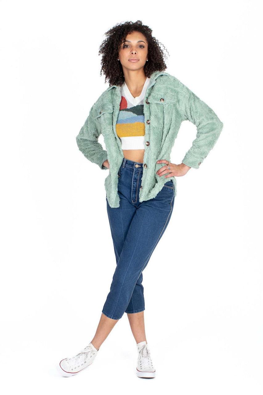 Jade Embossed Daisy Plush Jacket Product Image