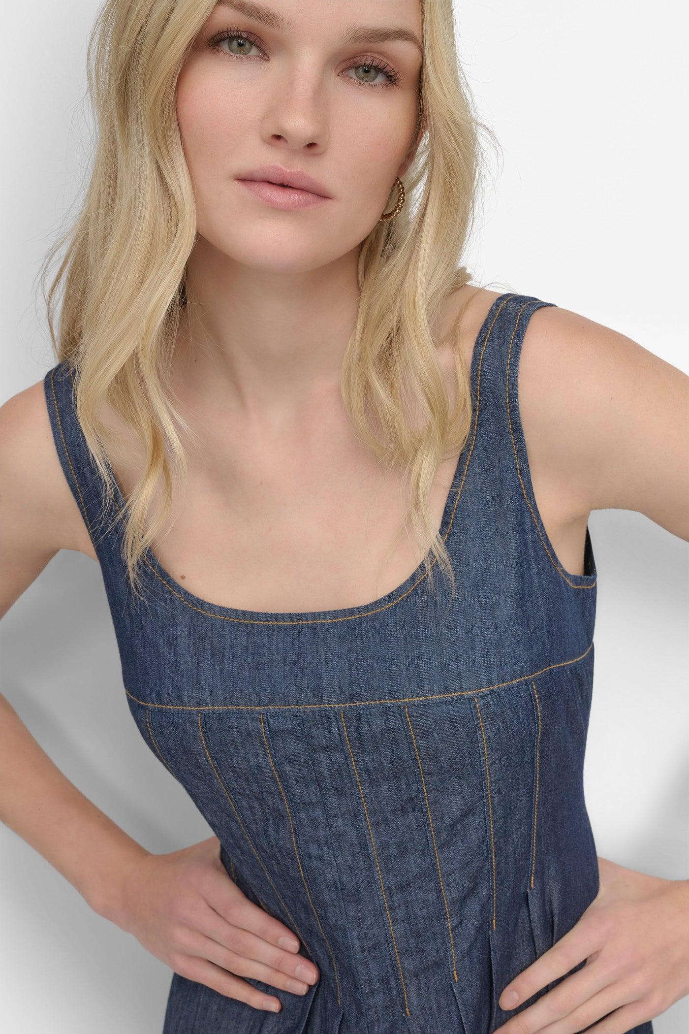 CORSET SITTED DENIM DRESS Product Image