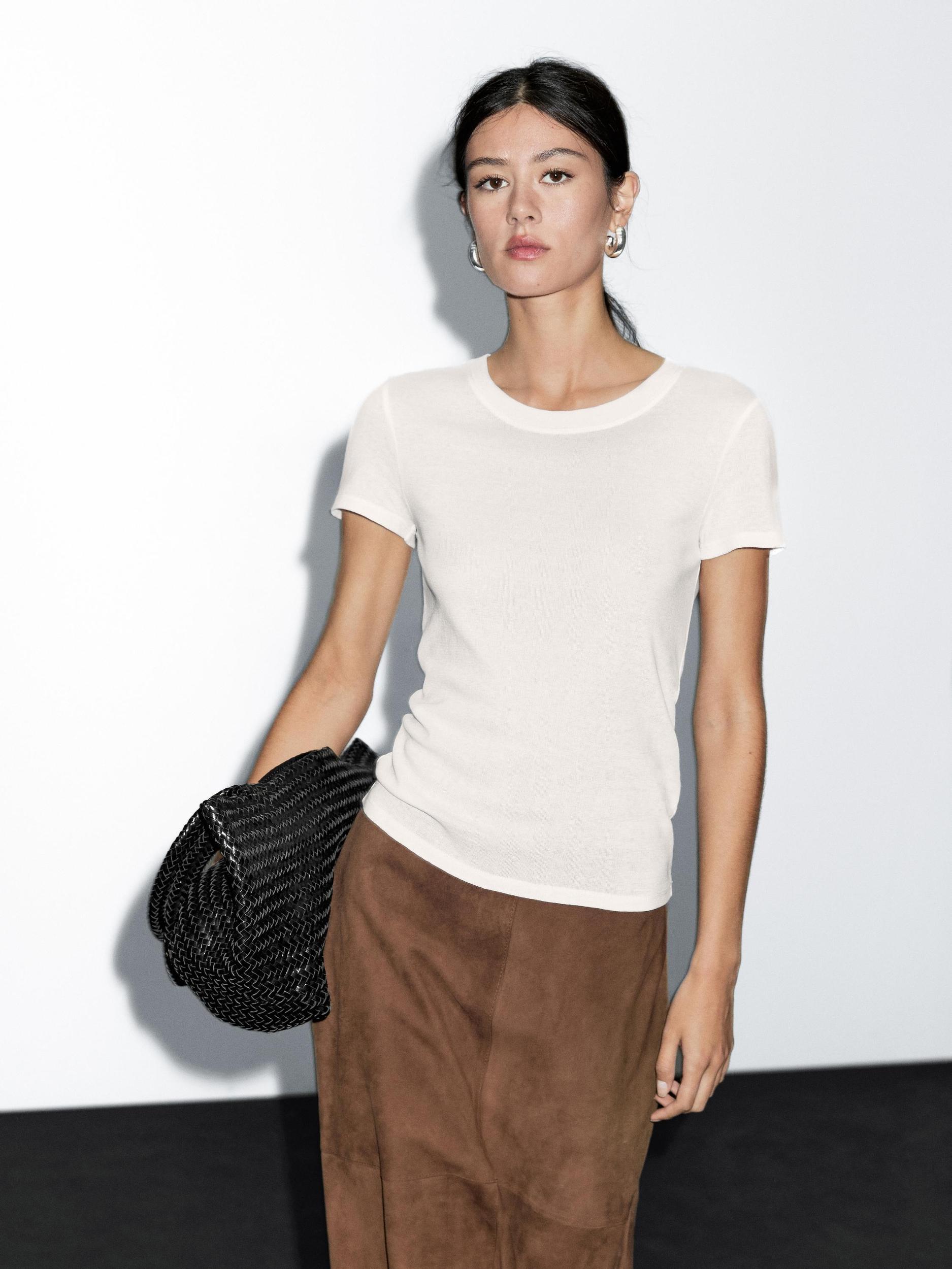 Textured crepe-effect cotton T-shirt Product Image