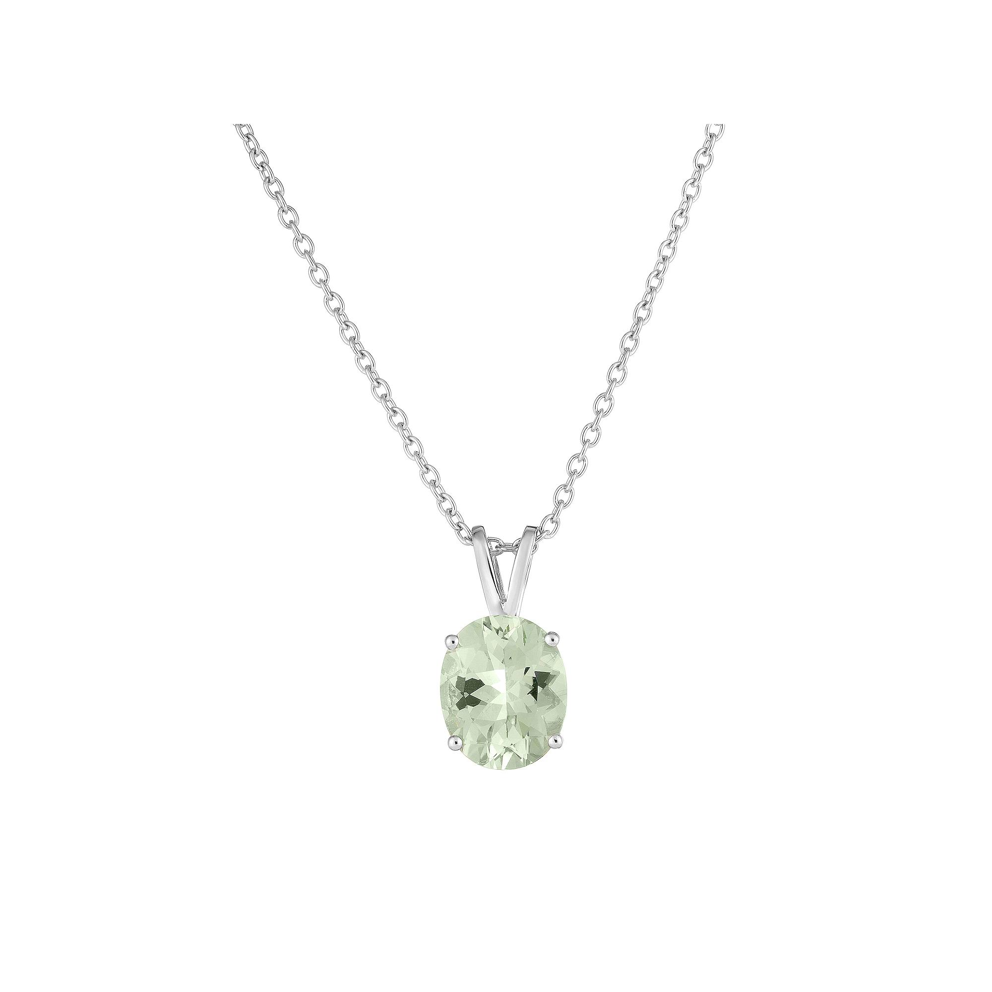 Oro Leoni Sterling Silver Oval Green Quartz Pendant Necklace, Women's,  Product Image