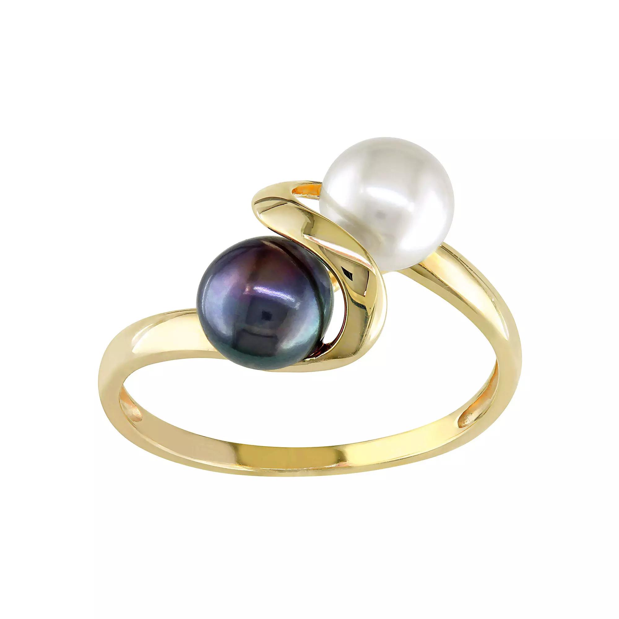 Stella Grace 10k Gold Dyed Black & White Freshwater Cultured Pearl Ring, Women's, Size: 7.50 Product Image