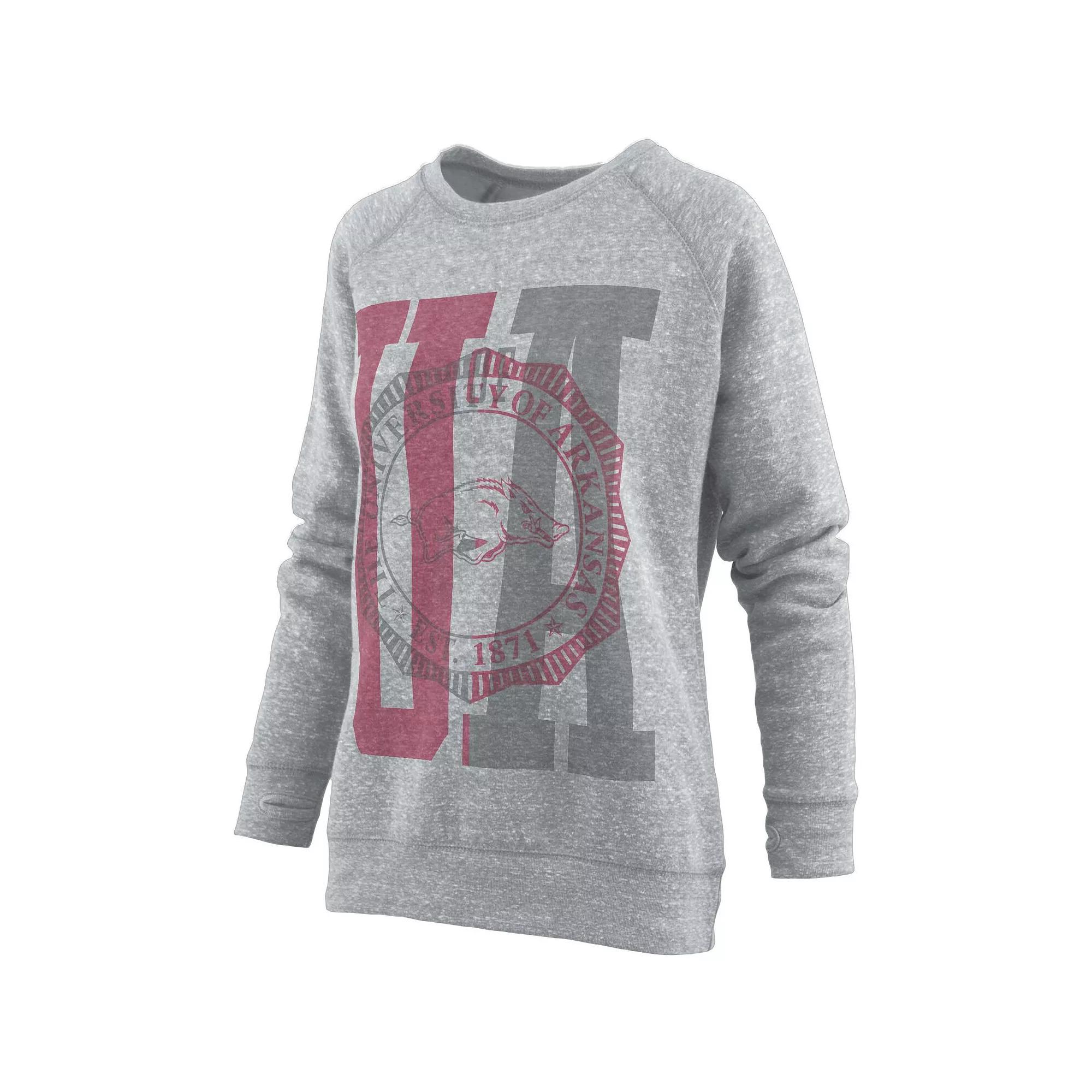 Women's Pressbox Heather Gray Arkansas Razorbacks Knobi Raglan Pullover Sweatshirt, Size: Small, Grey Product Image