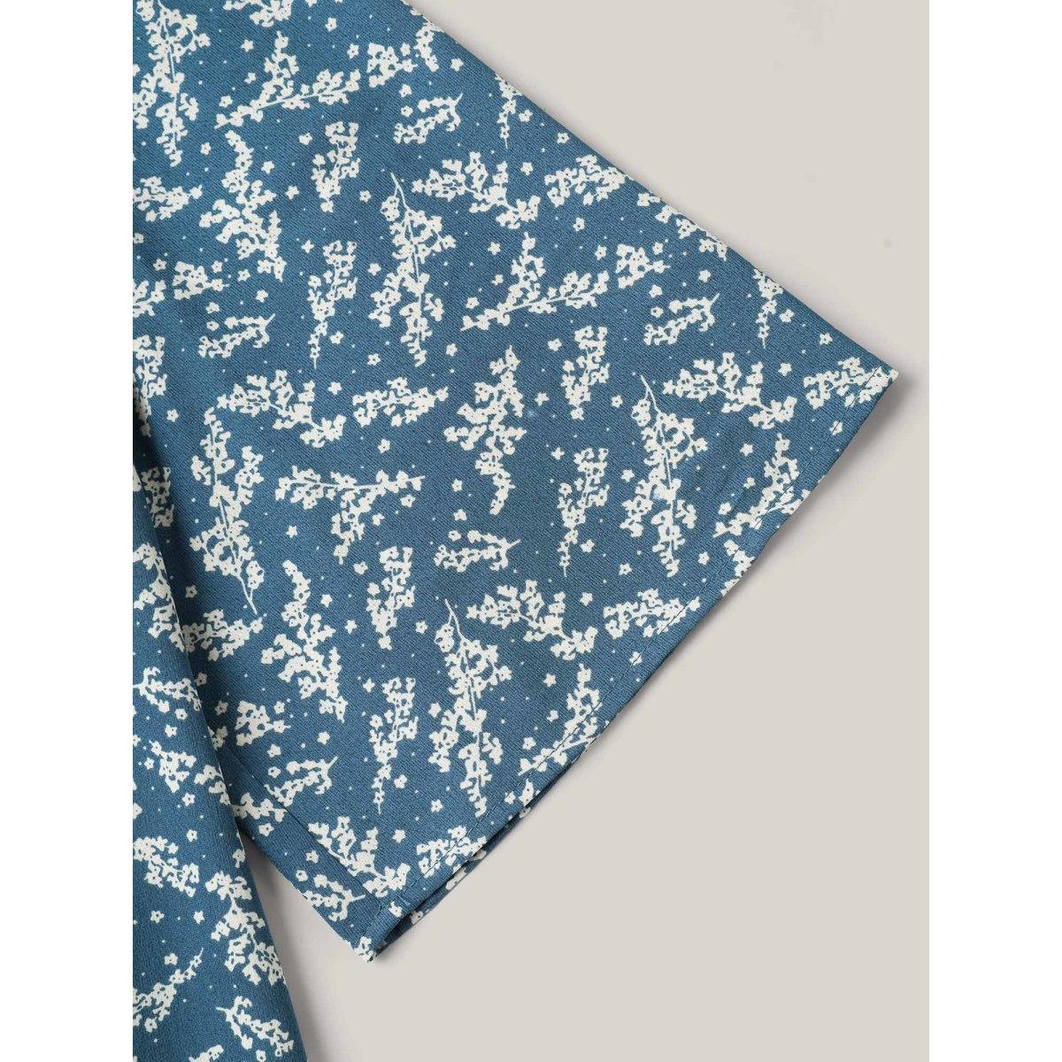 Plus Size Aegean Floral Print Curvy Hem V-Neck Shirt Women Timeless Elbow-length sleeve V-neck Vacation Blouses BloomChic 14-16/1X Product Image